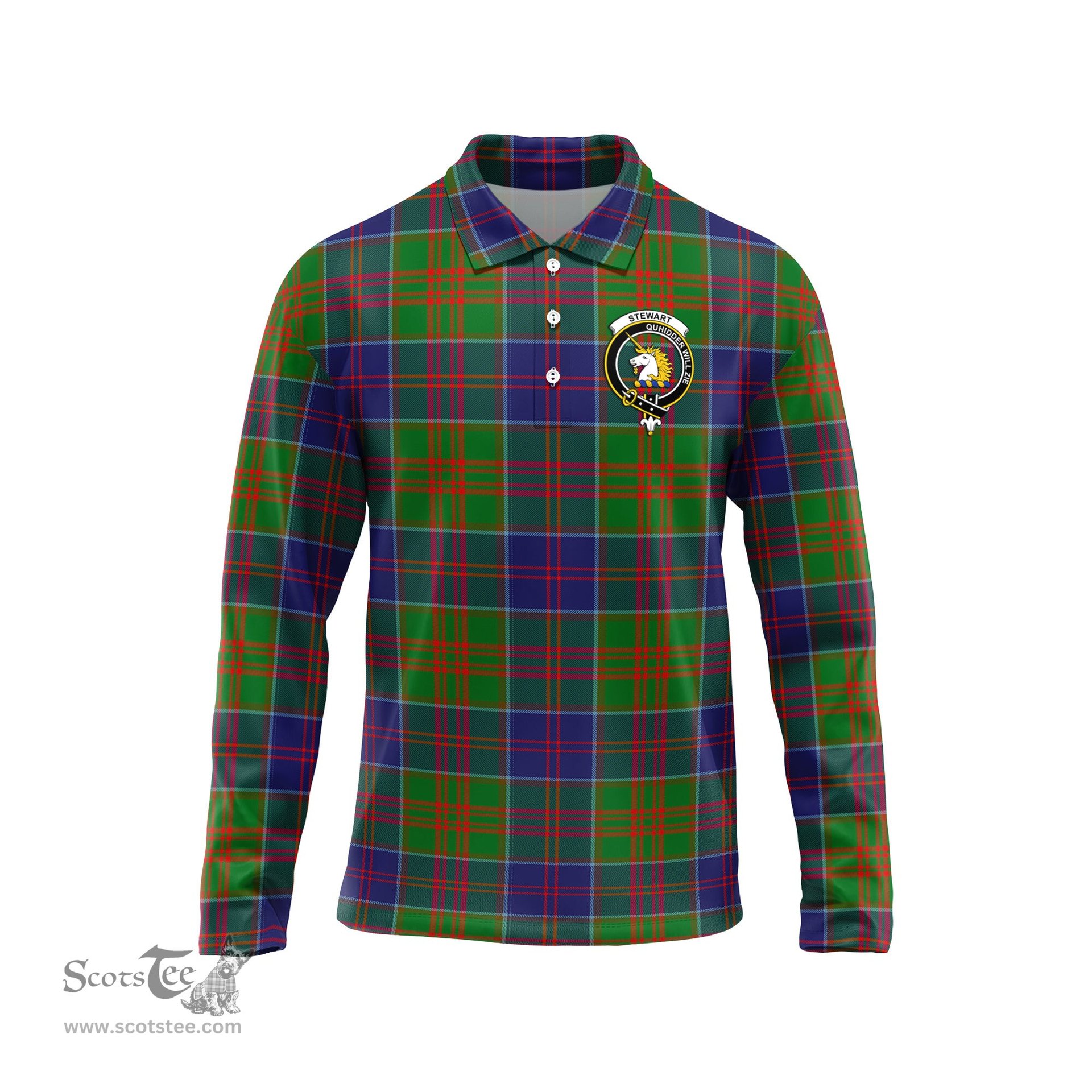Scottish Stewart of Appin Hunting Modern Clan Crest Tartan Polo Long Sleeve Plaid Polo Shirt