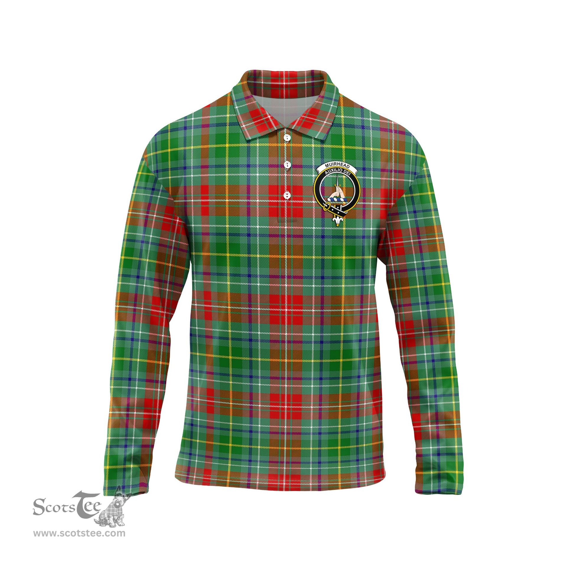 Scottish Muirhead Clan Crest Tartan Polo Long Sleeve Plaid Polo Shirt