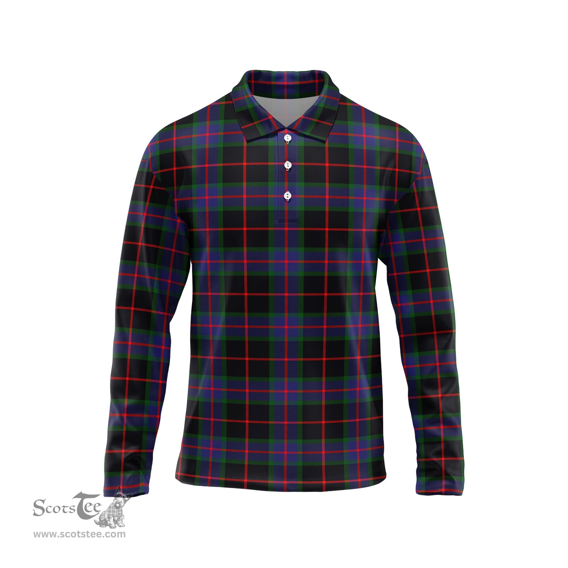 Scottish Nairn Tartan Long Sleeve Plaid Polo Shirt