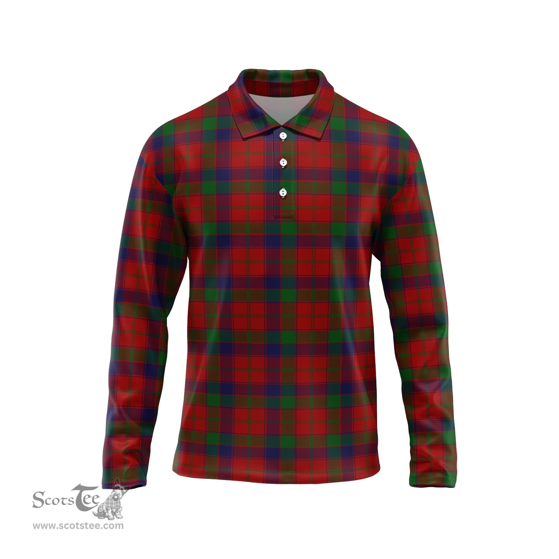Scottish Robertson Tartan Long Sleeve Plaid Polo Shirt