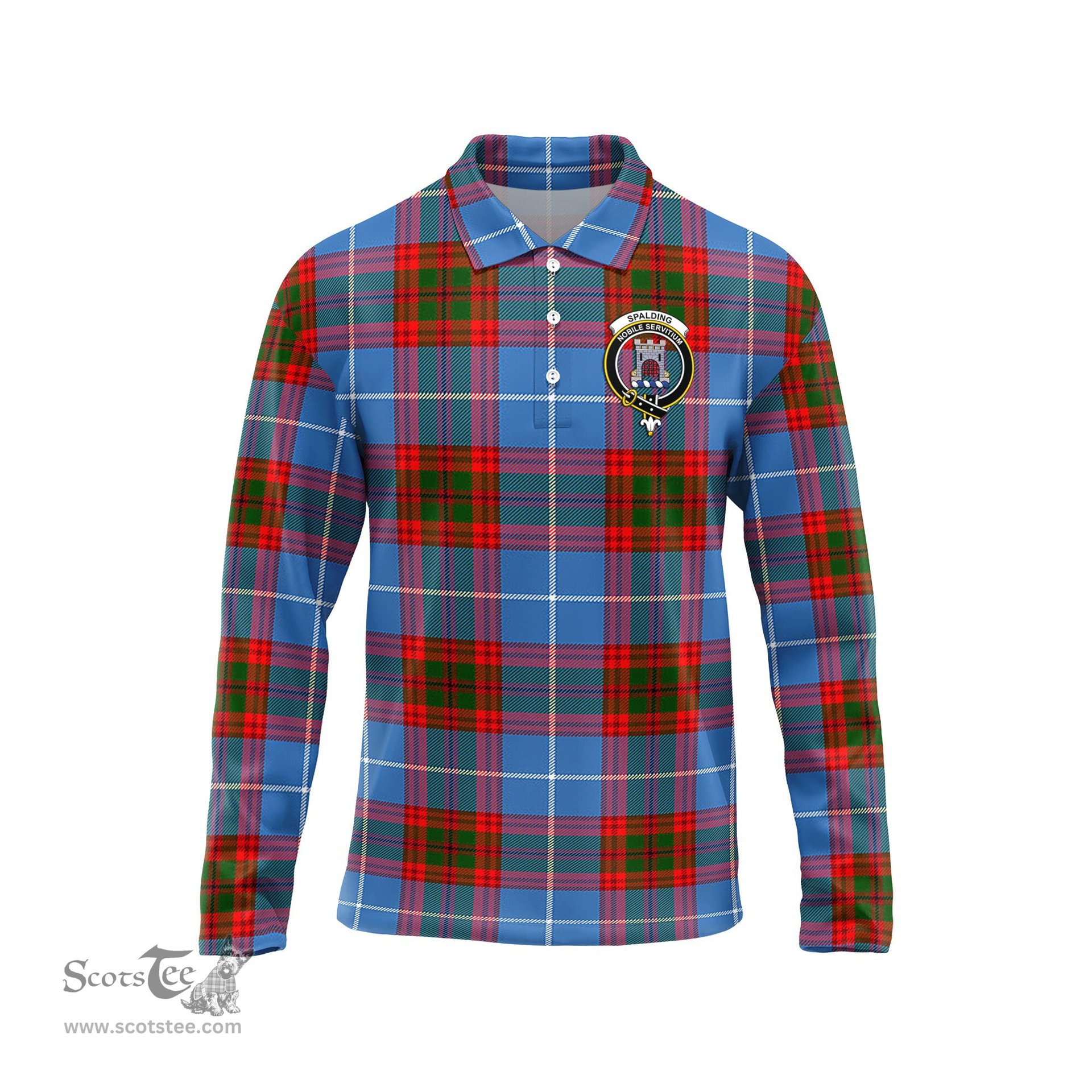 Scottish Spalding Clan Crest Tartan Polo Long Sleeve Plaid Polo Shirt