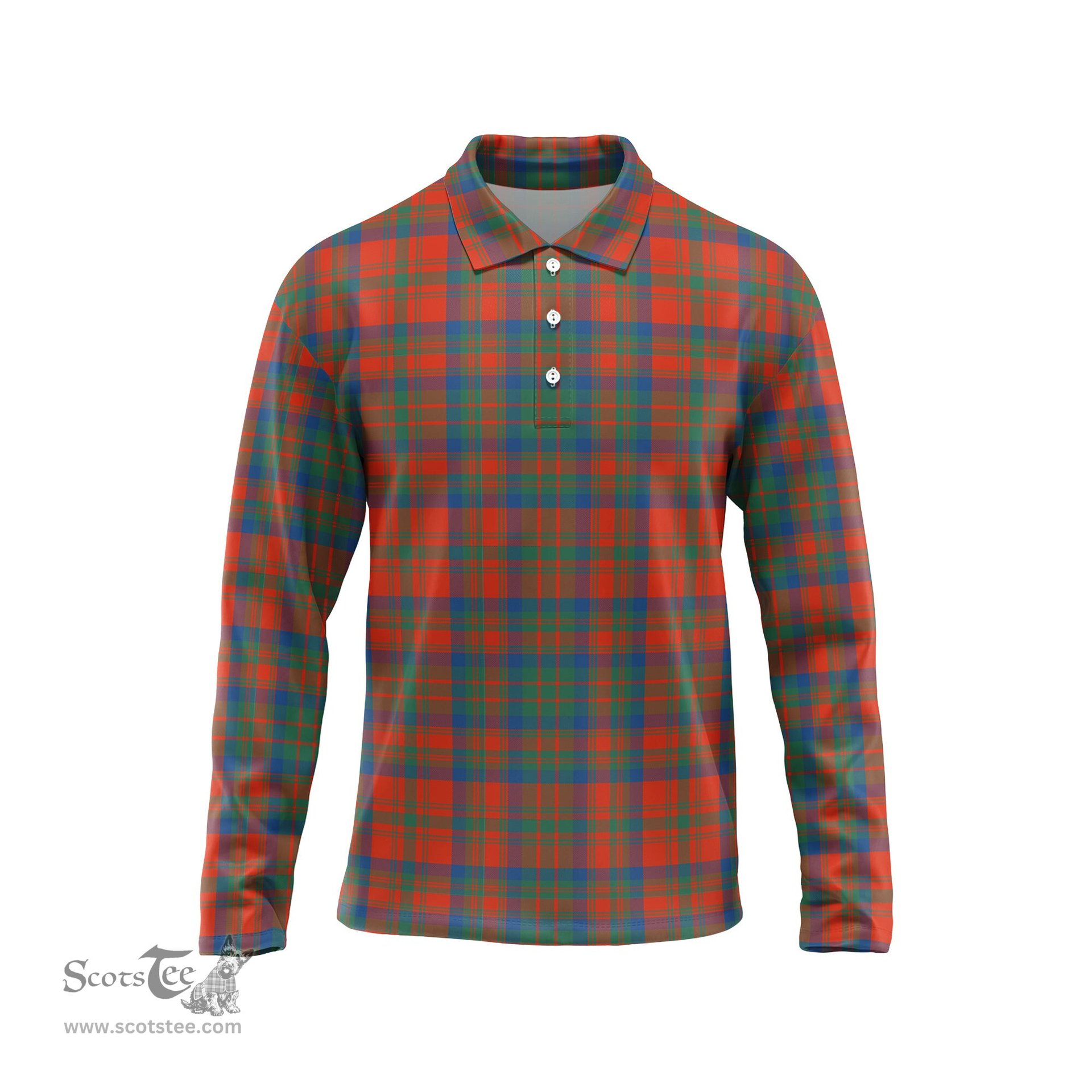 Scottish Matheson Ancient Tartan Long Sleeve Plaid Polo Shirt