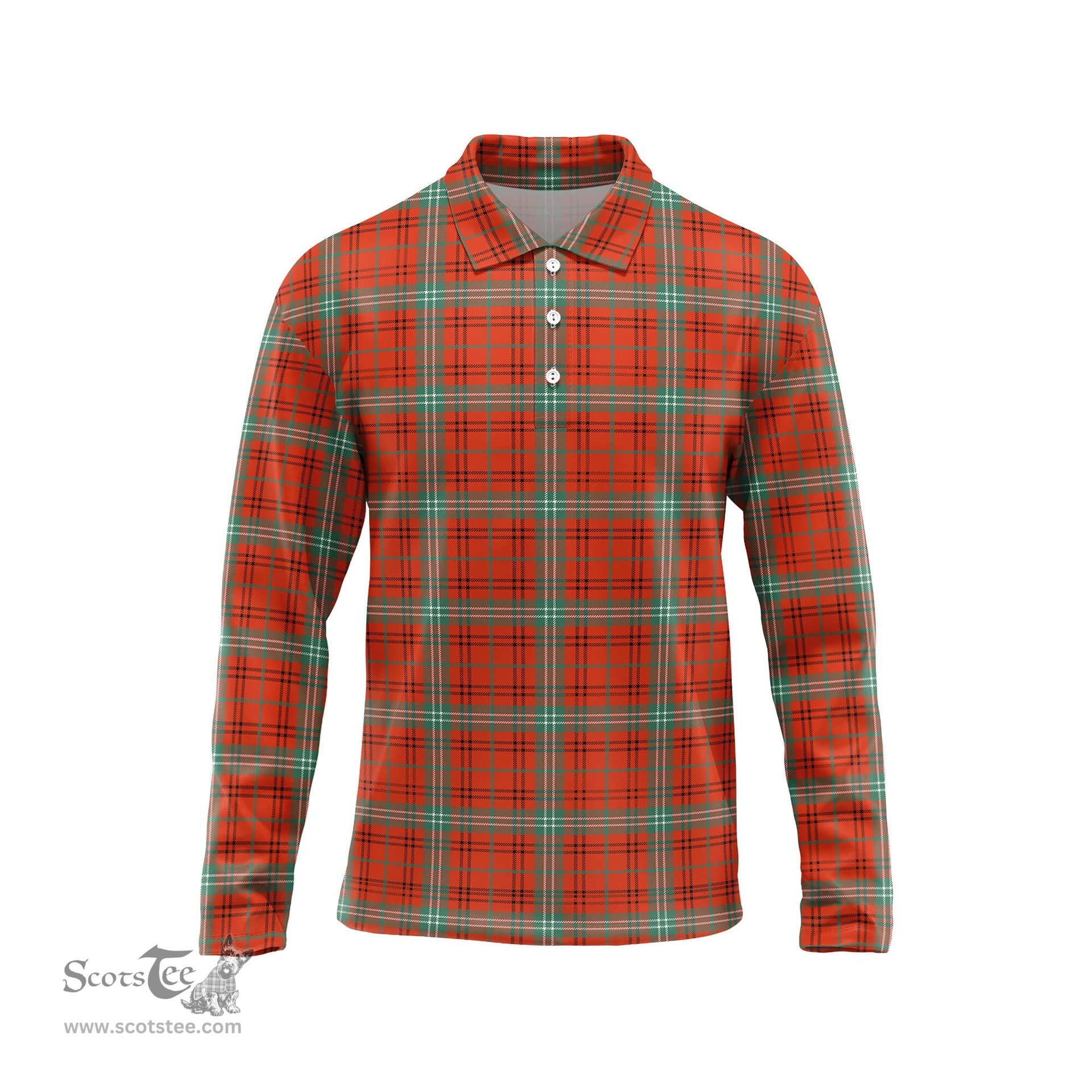 Scottish Morrison Red Ancient Tartan Long Sleeve Plaid Polo Shirt