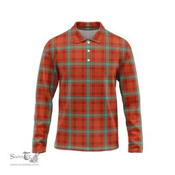 Scottish Morrison Red Ancient Tartan Long Sleeve Plaid Polo Shirt