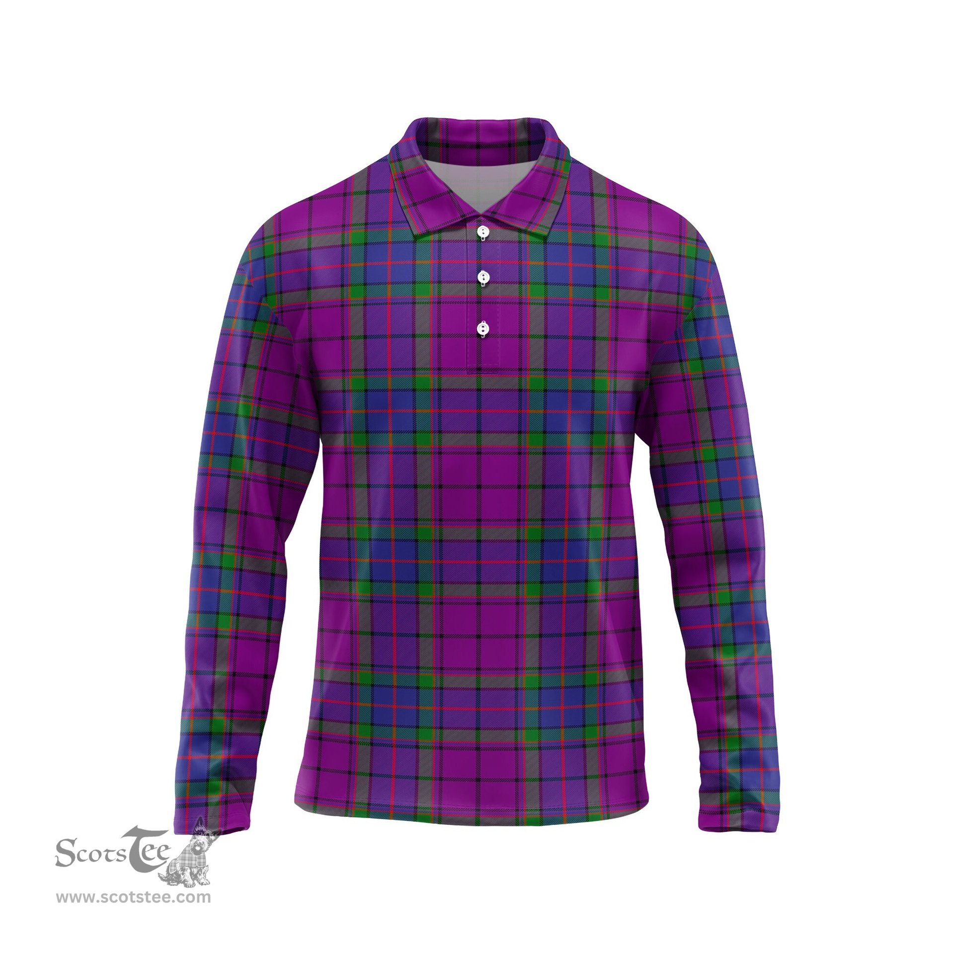 Scottish Wardlaw Modern Tartan Long Sleeve Plaid Polo Shirt