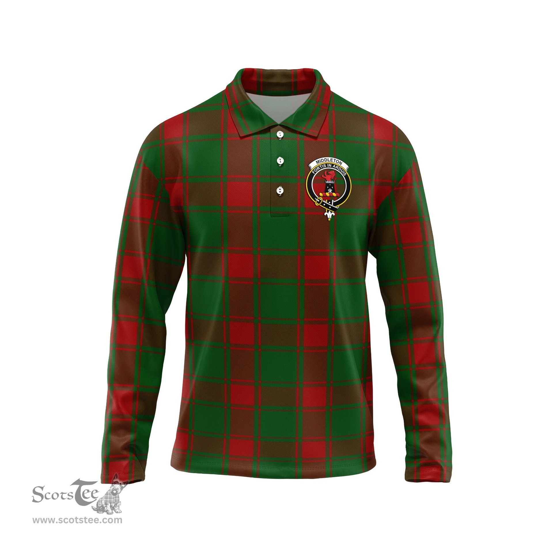 Scottish Middleton Clan Crest Tartan Polo Long Sleeve Plaid Polo Shirt