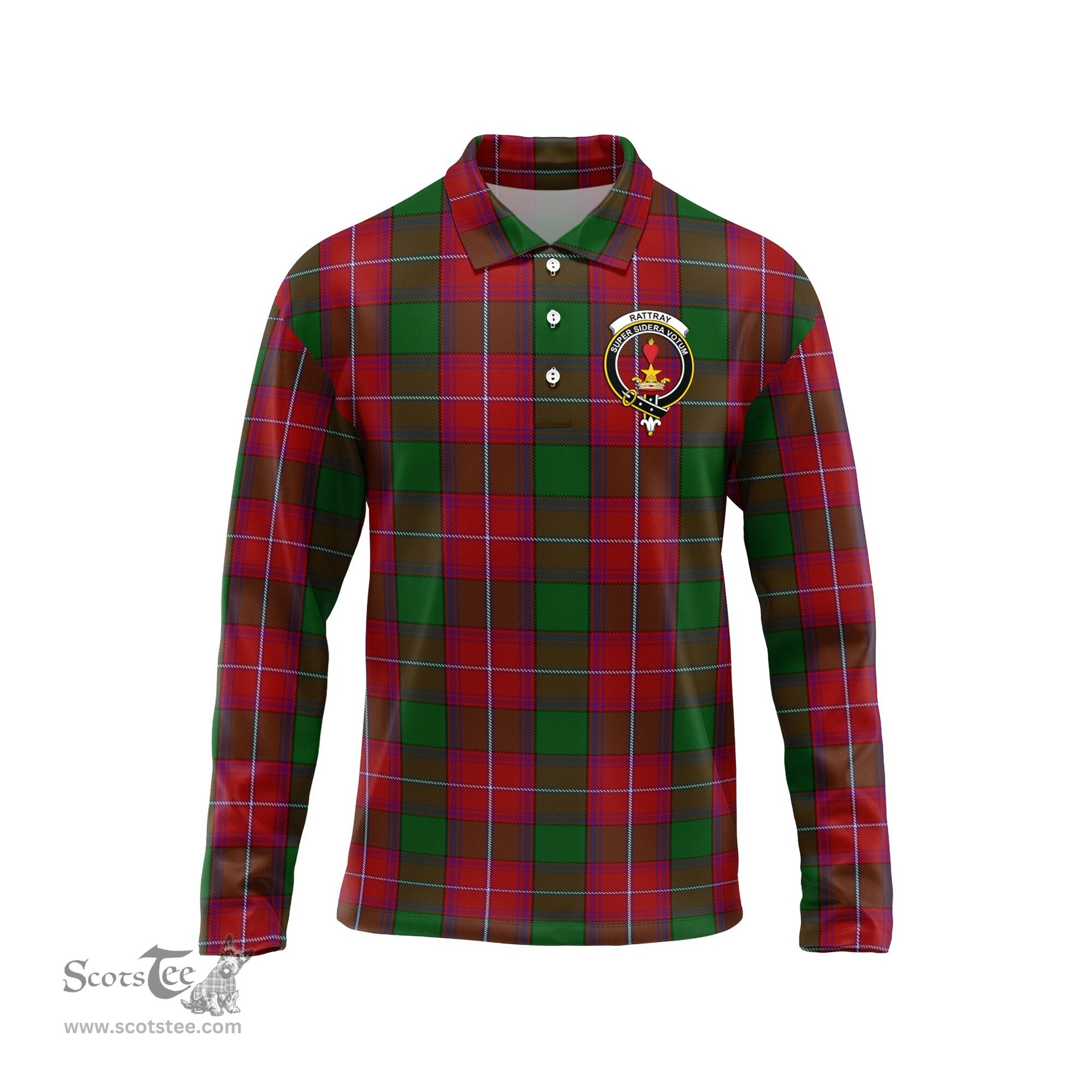 Scottish Rattray Clan Crest Tartan Polo Long Sleeve Plaid Polo Shirt