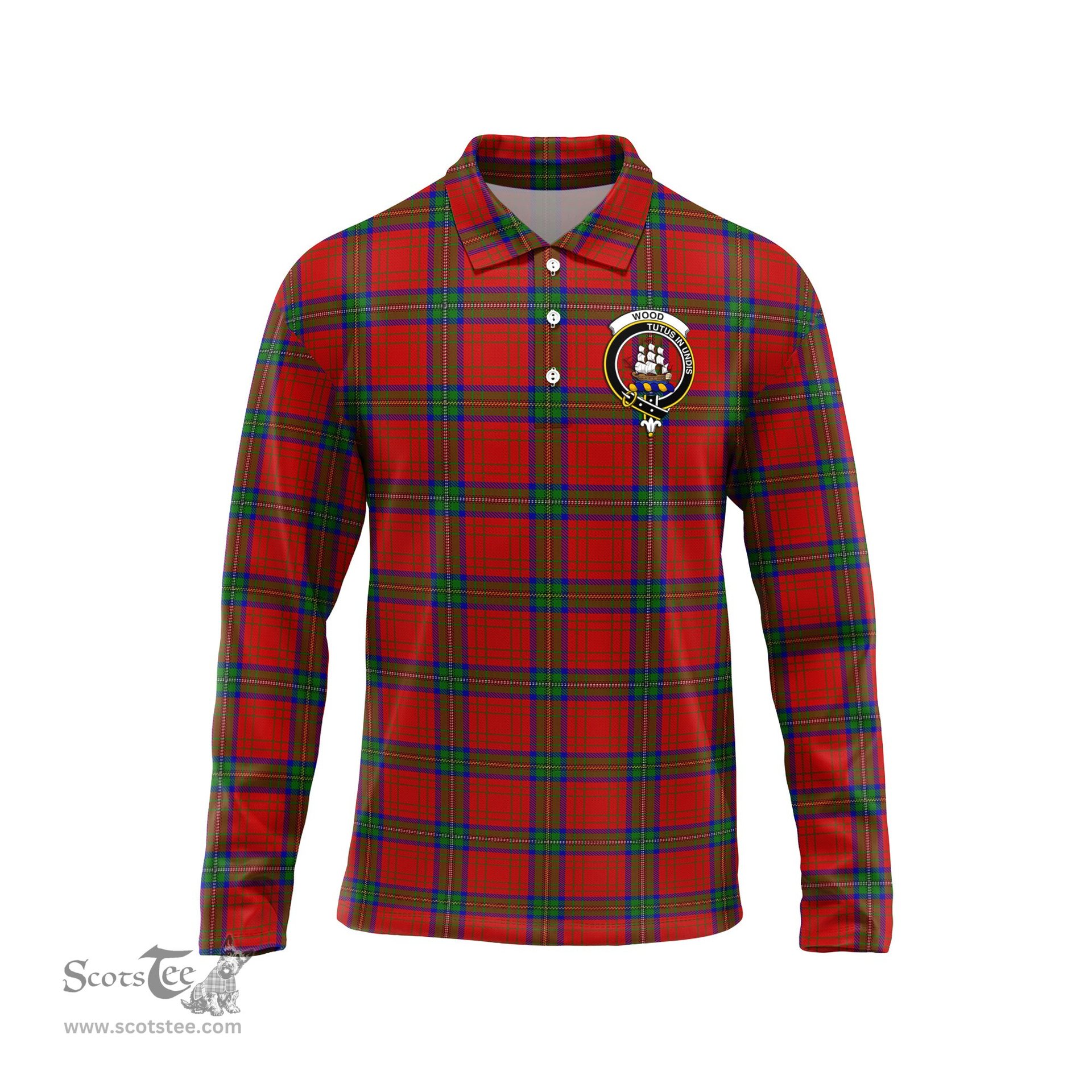 Scottish Wood Dress Clan Crest Tartan Polo Long Sleeve Plaid Polo Shirt