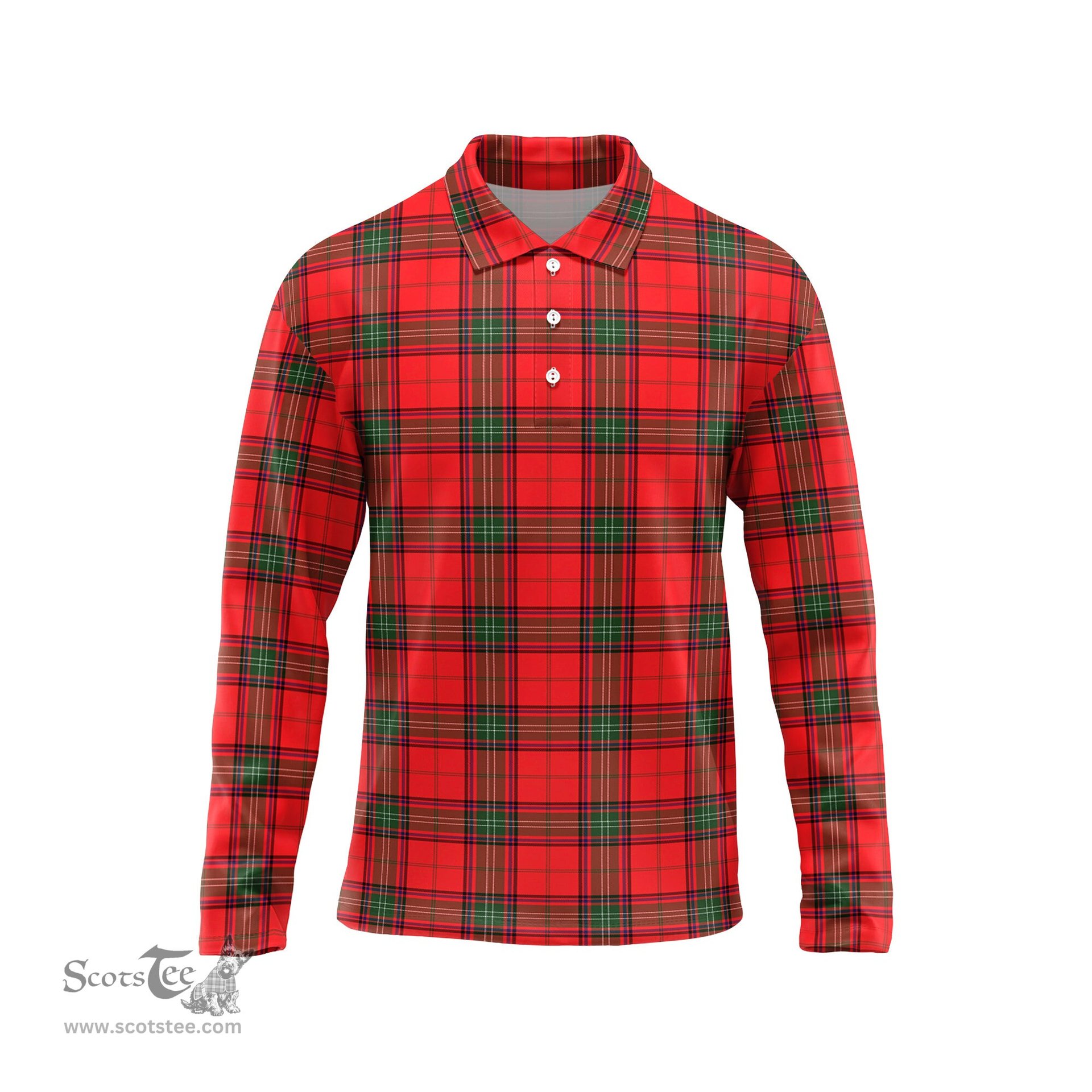 Scottish Seton Modern Tartan Long Sleeve Plaid Polo Shirt