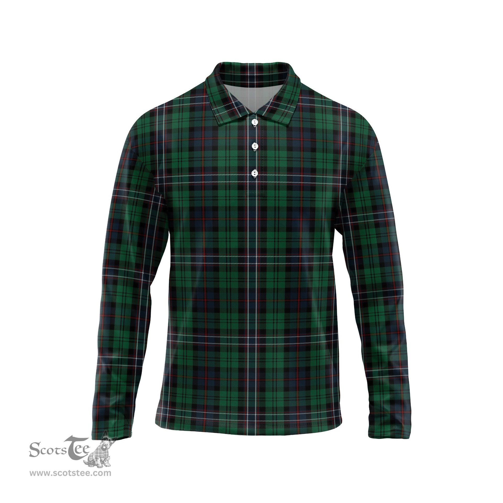 Scottish Scotland National Tartan Long Sleeve Plaid Polo Shirt