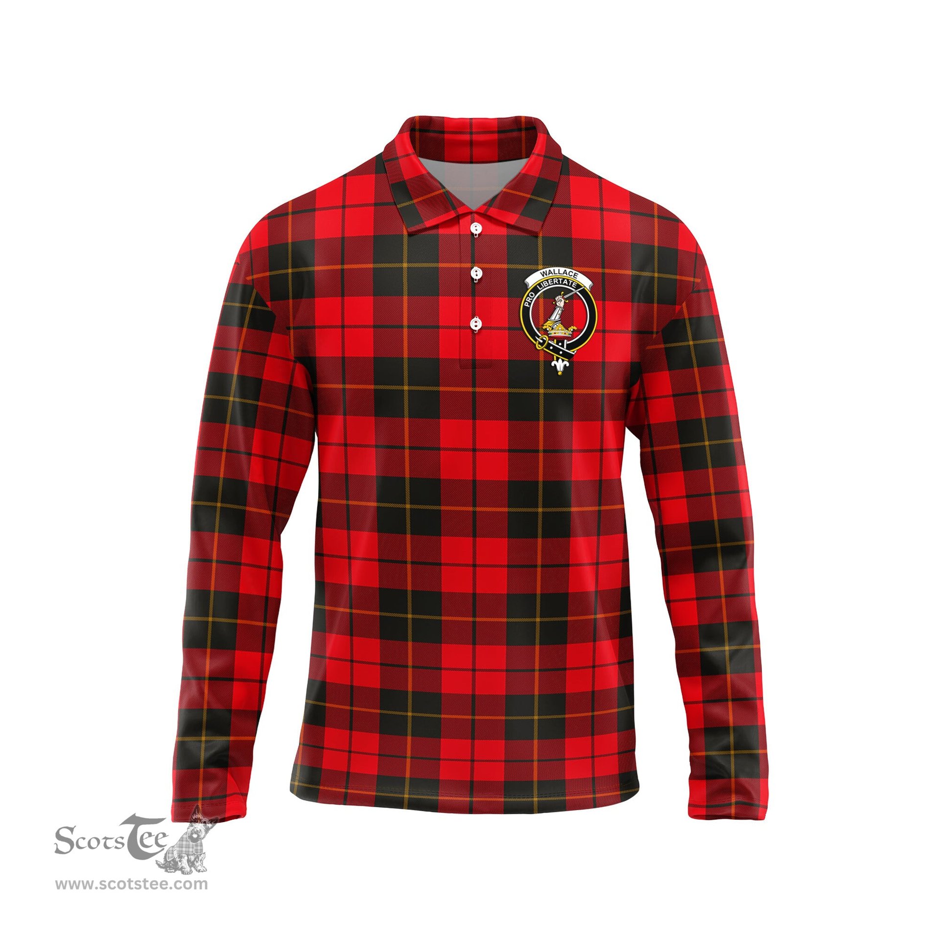 Scottish Wallace Weathered Clan Crest Tartan Polo Long Sleeve Plaid Polo Shirt