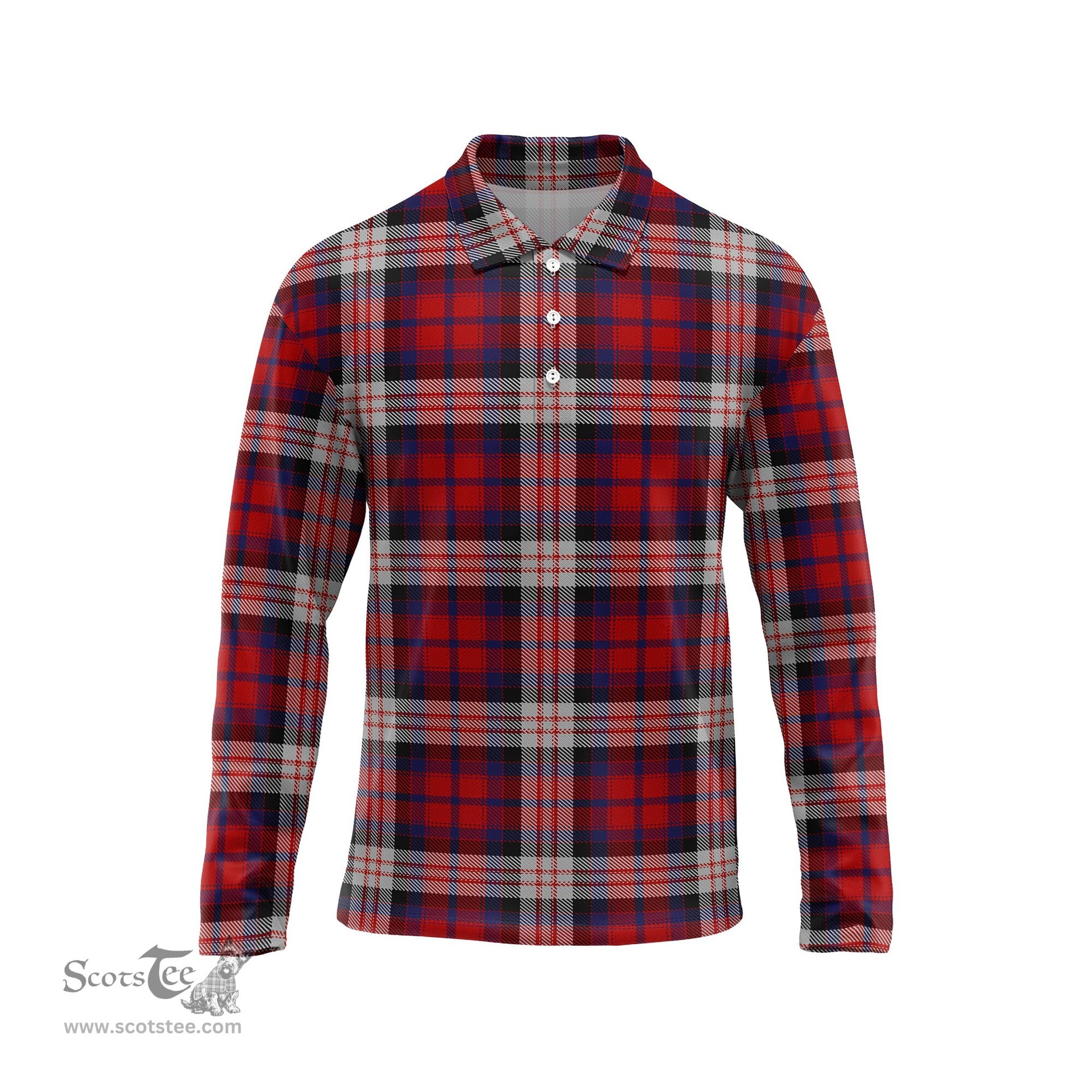 Scottish MacDonald Dress Irish Tartan Long Sleeve Plaid Polo Shirt
