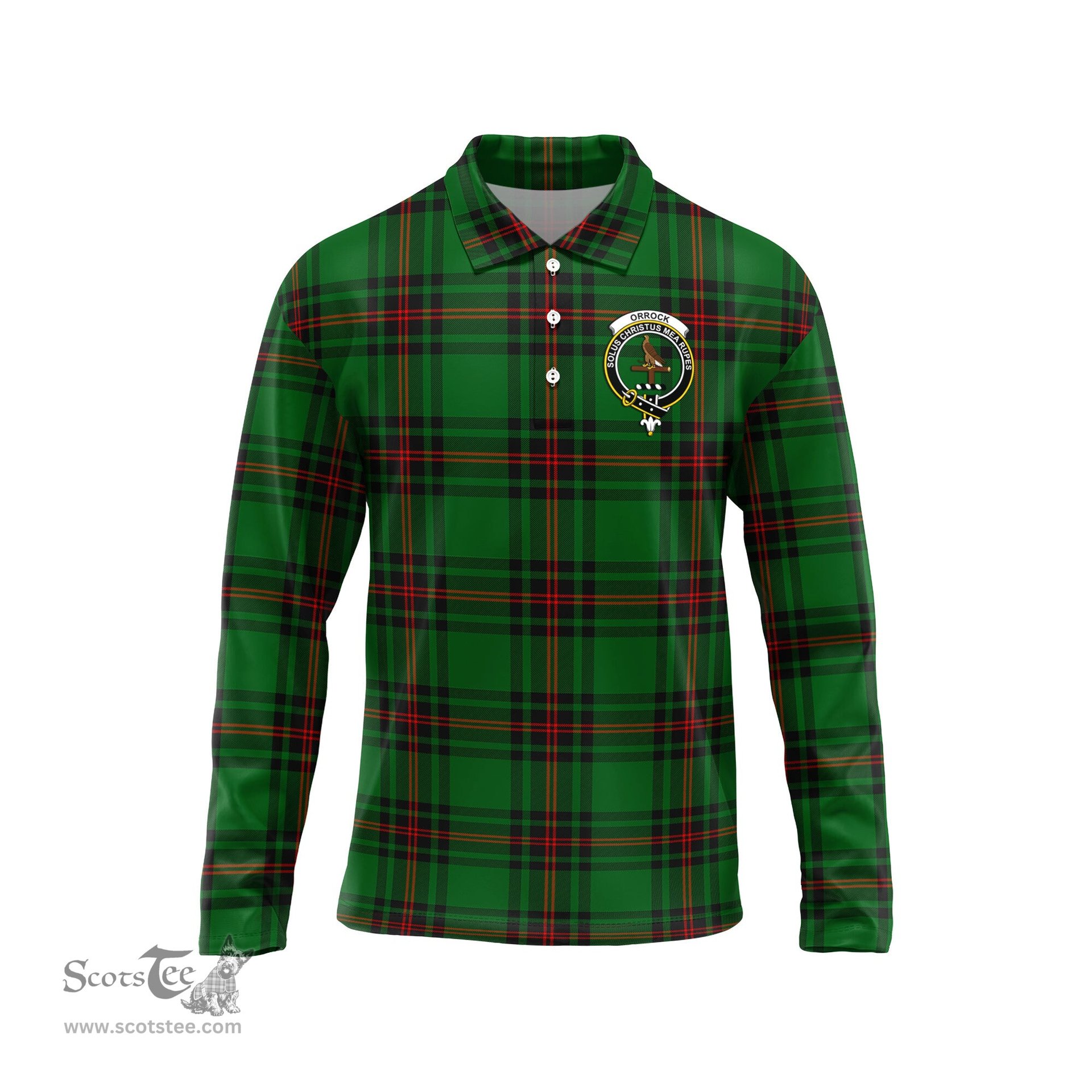 Scottish Orrock Clan Crest Tartan Polo Long Sleeve Plaid Polo Shirt