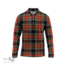 Scottish Stewart Black Tartan Long Sleeve Plaid Polo Shirt