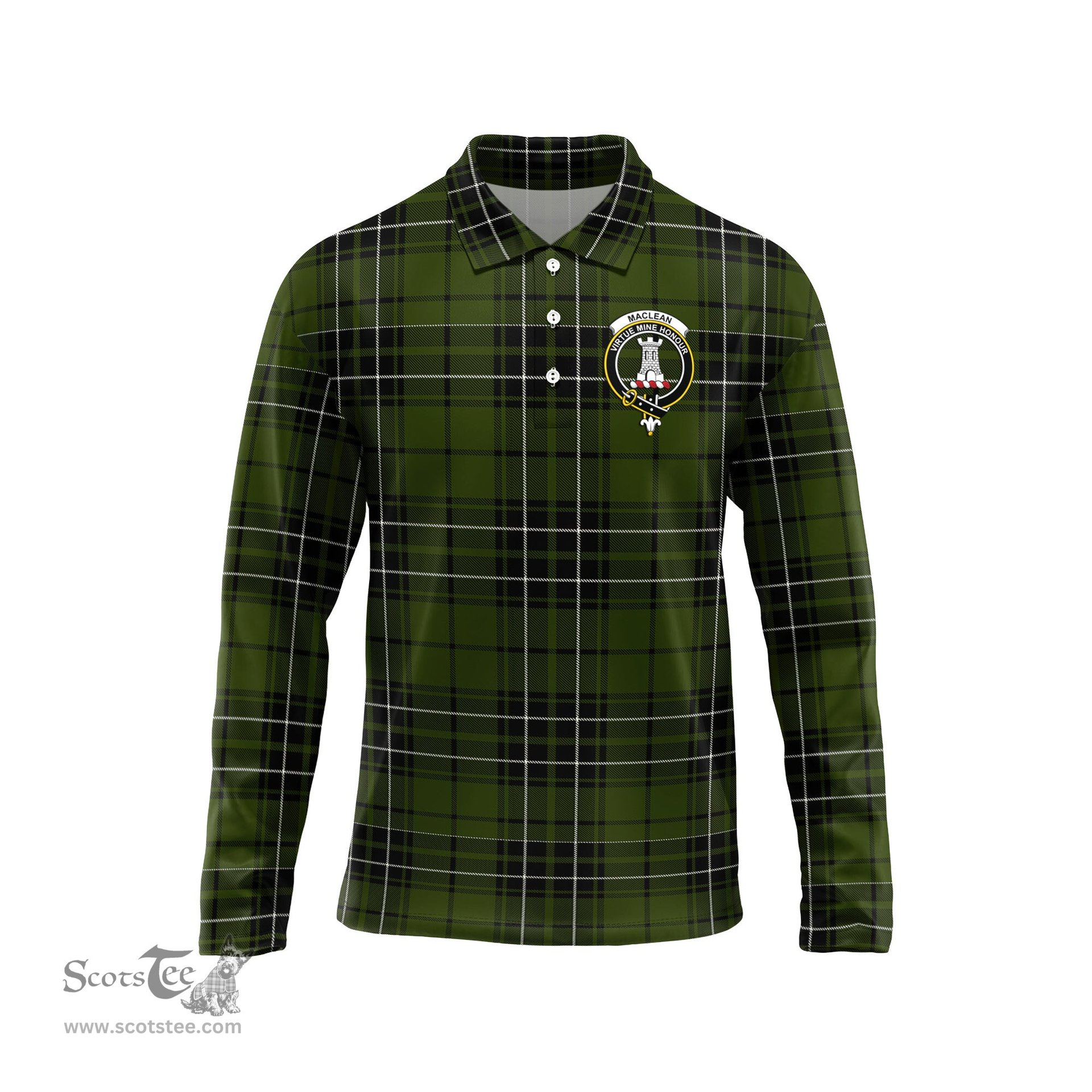 Scottish MacLean Hunting Clan Crest Tartan Polo Long Sleeve Plaid Polo Shirt