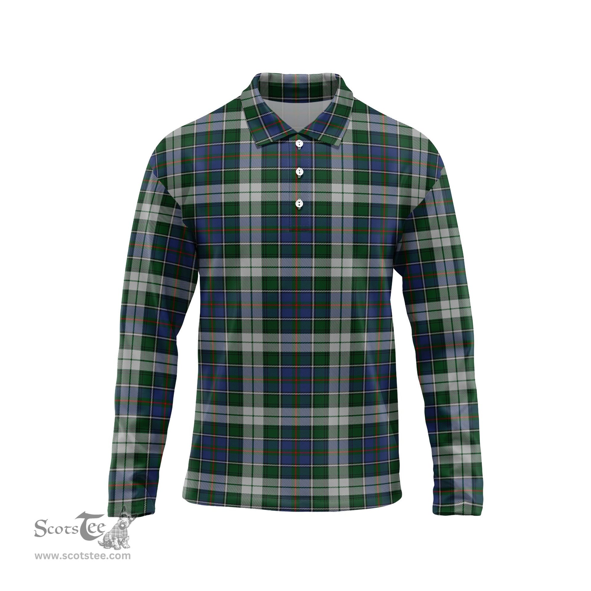 Scottish MacInnes Dress Tartan Long Sleeve Plaid Polo Shirt