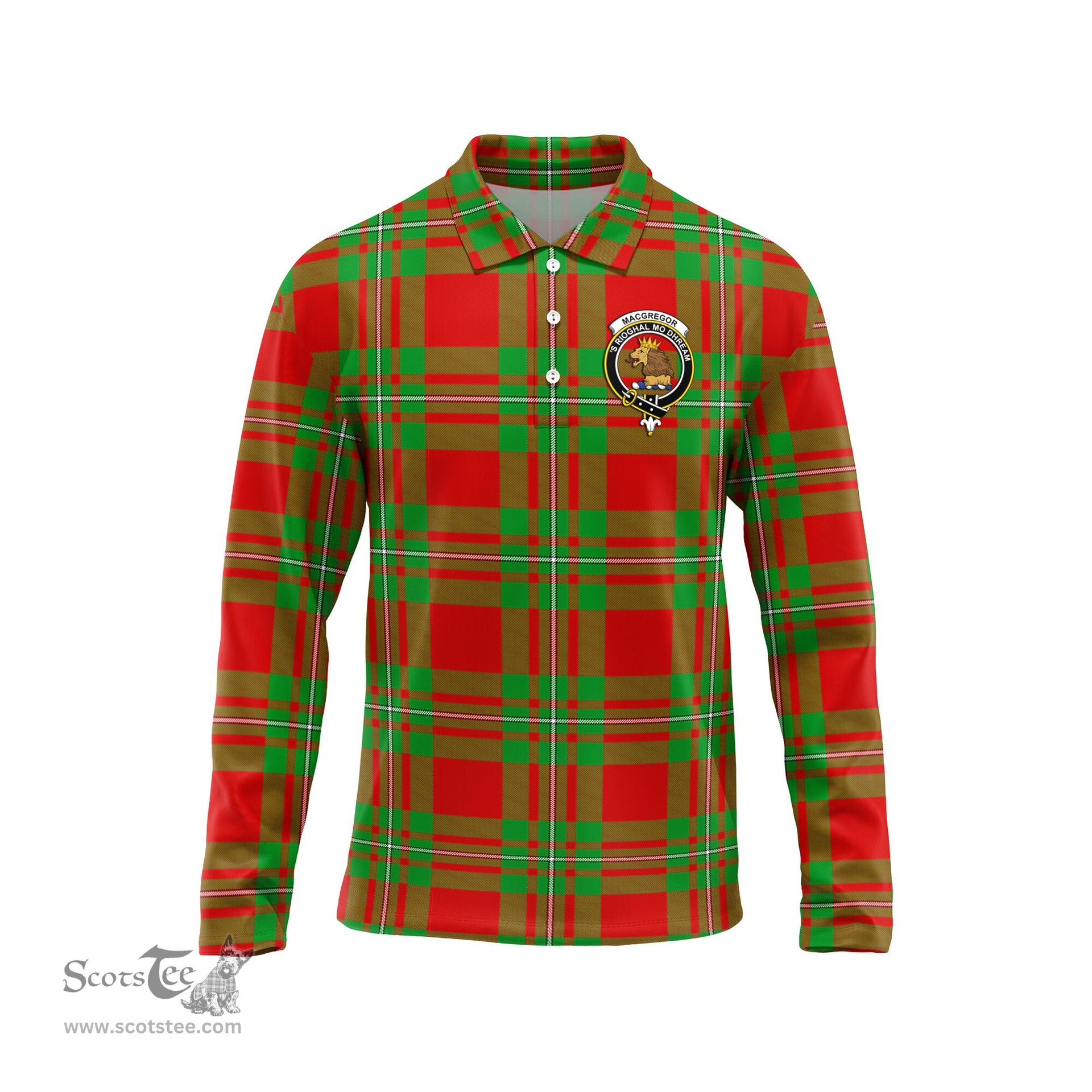 Scottish MacGregor Modern Clan Crest Tartan Polo Long Sleeve Plaid Polo Shirt