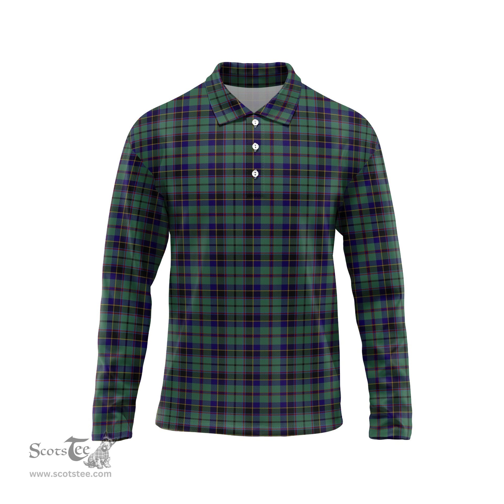 Scottish Stephenson Tartan Long Sleeve Plaid Polo Shirt