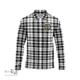 Scottish Scott Black White Clan Crest Tartan Polo Long Sleeve Plaid Polo Shirt