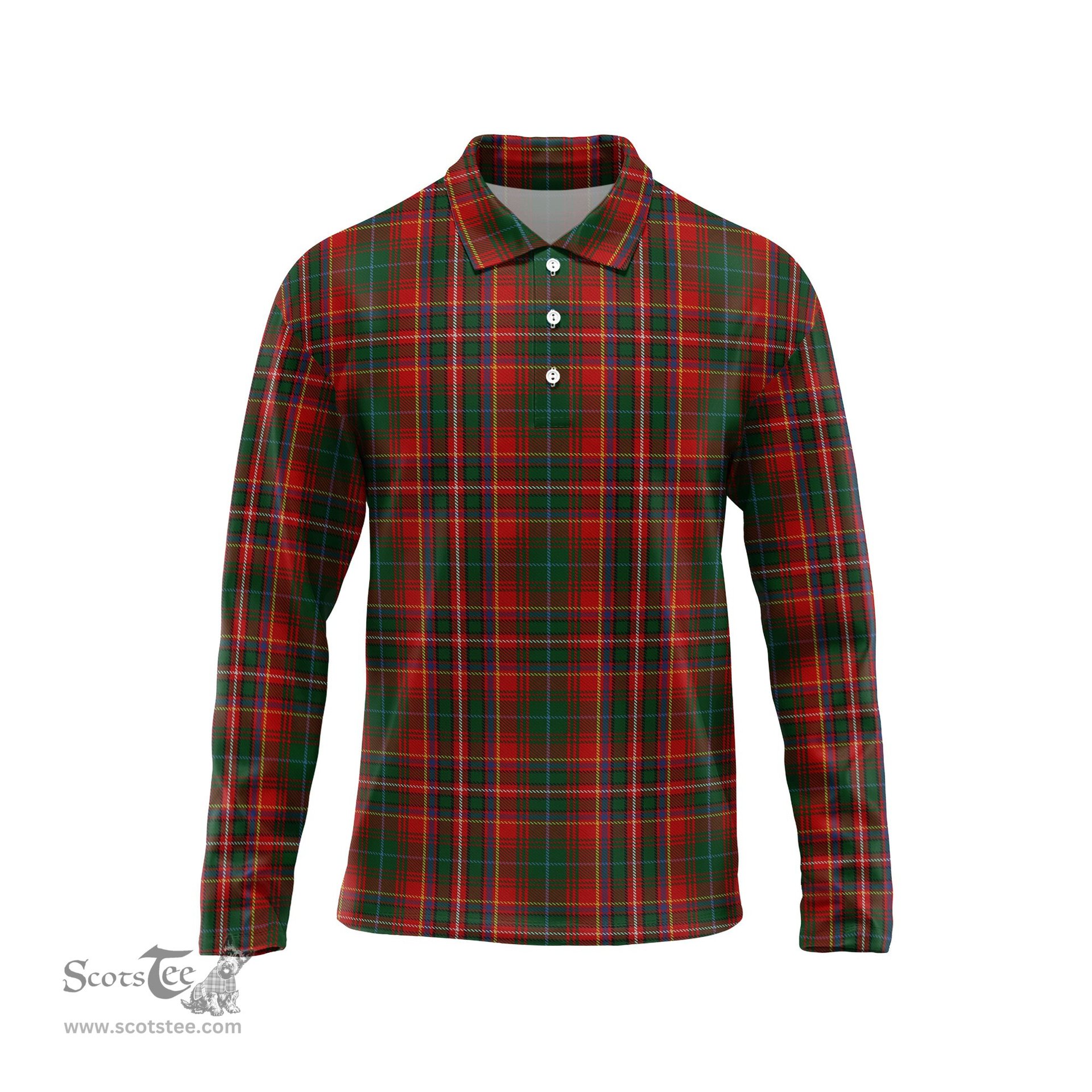Scottish MacInnes Hastie Tartan Long Sleeve Plaid Polo Shirt