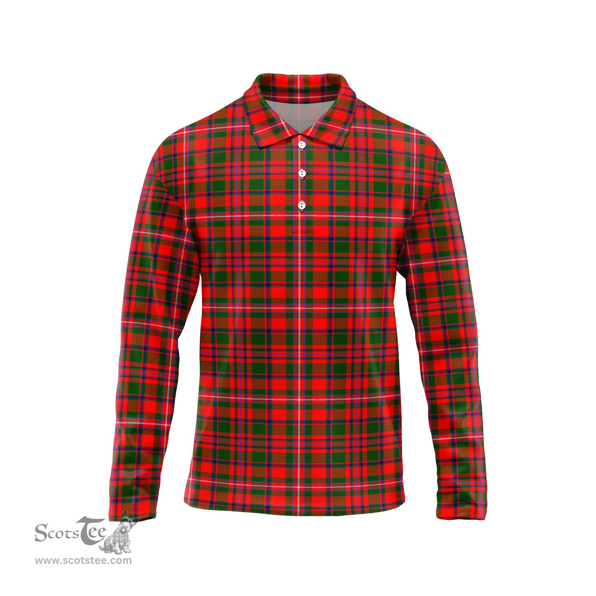 Scottish MacKinnon Modern Tartan Long Sleeve Plaid Polo Shirt