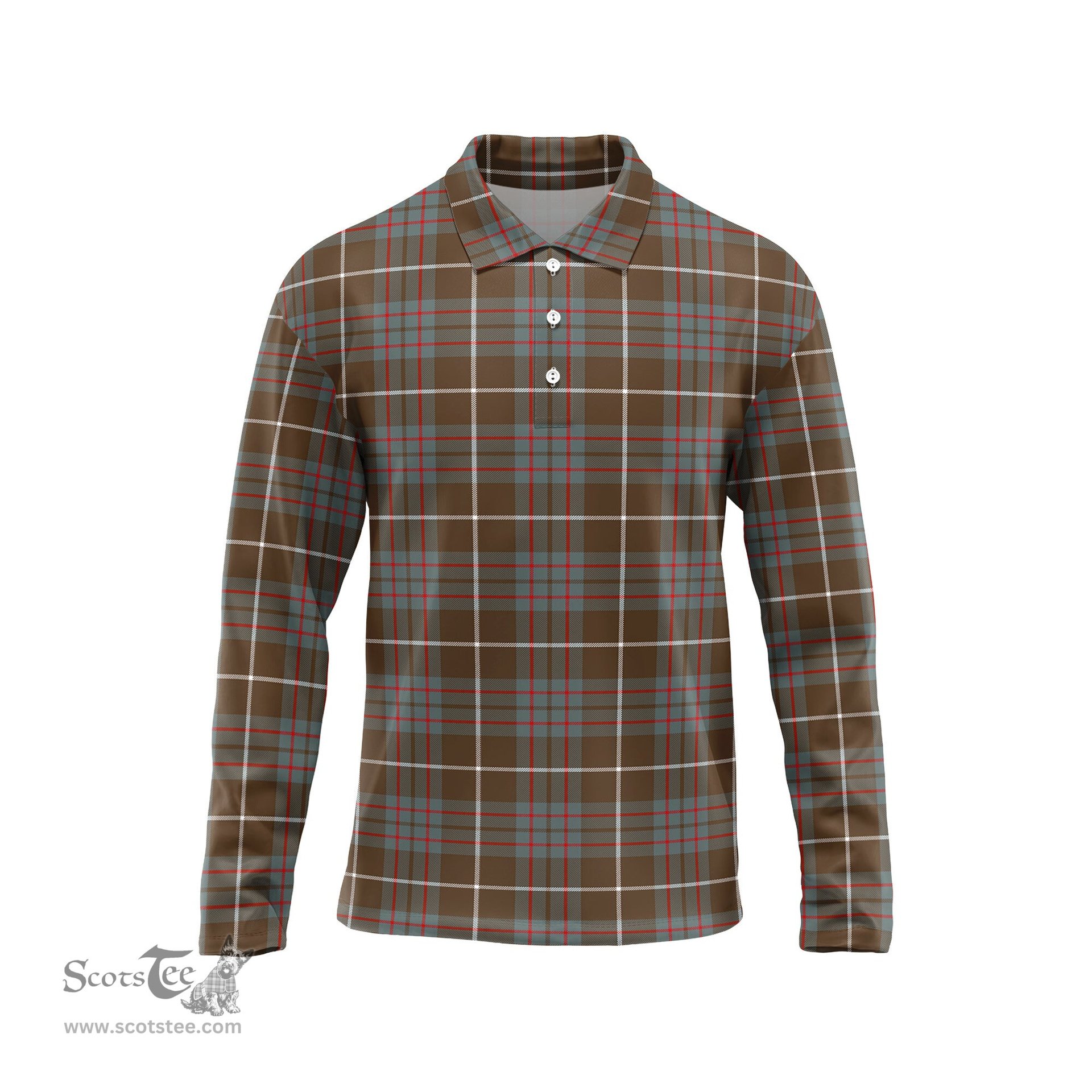Scottish MacIntyre Hunting Weathered Tartan Long Sleeve Plaid Polo Shirt