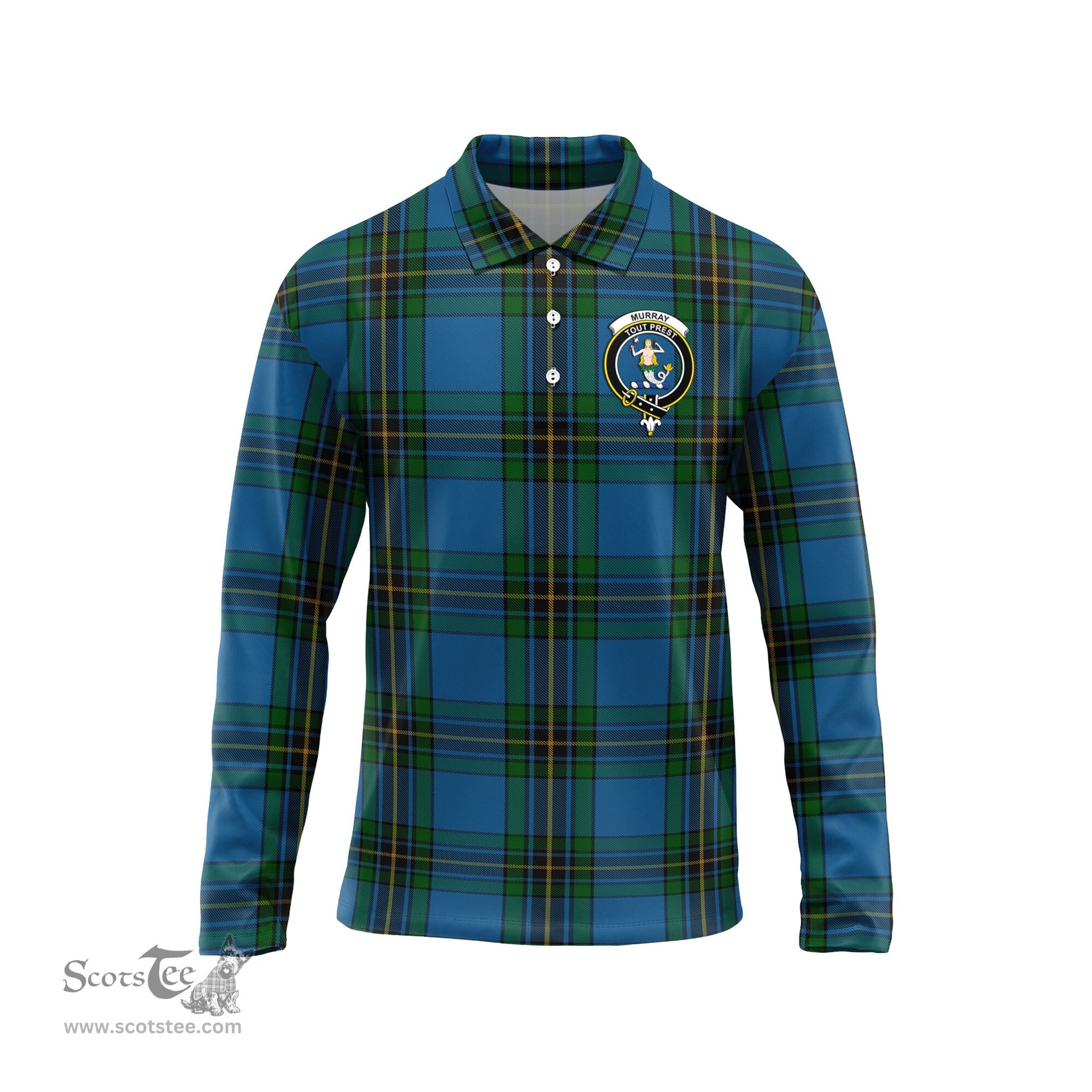Scottish Murray of Elibank Clan Crest Tartan Polo Long Sleeve Plaid Polo Shirt