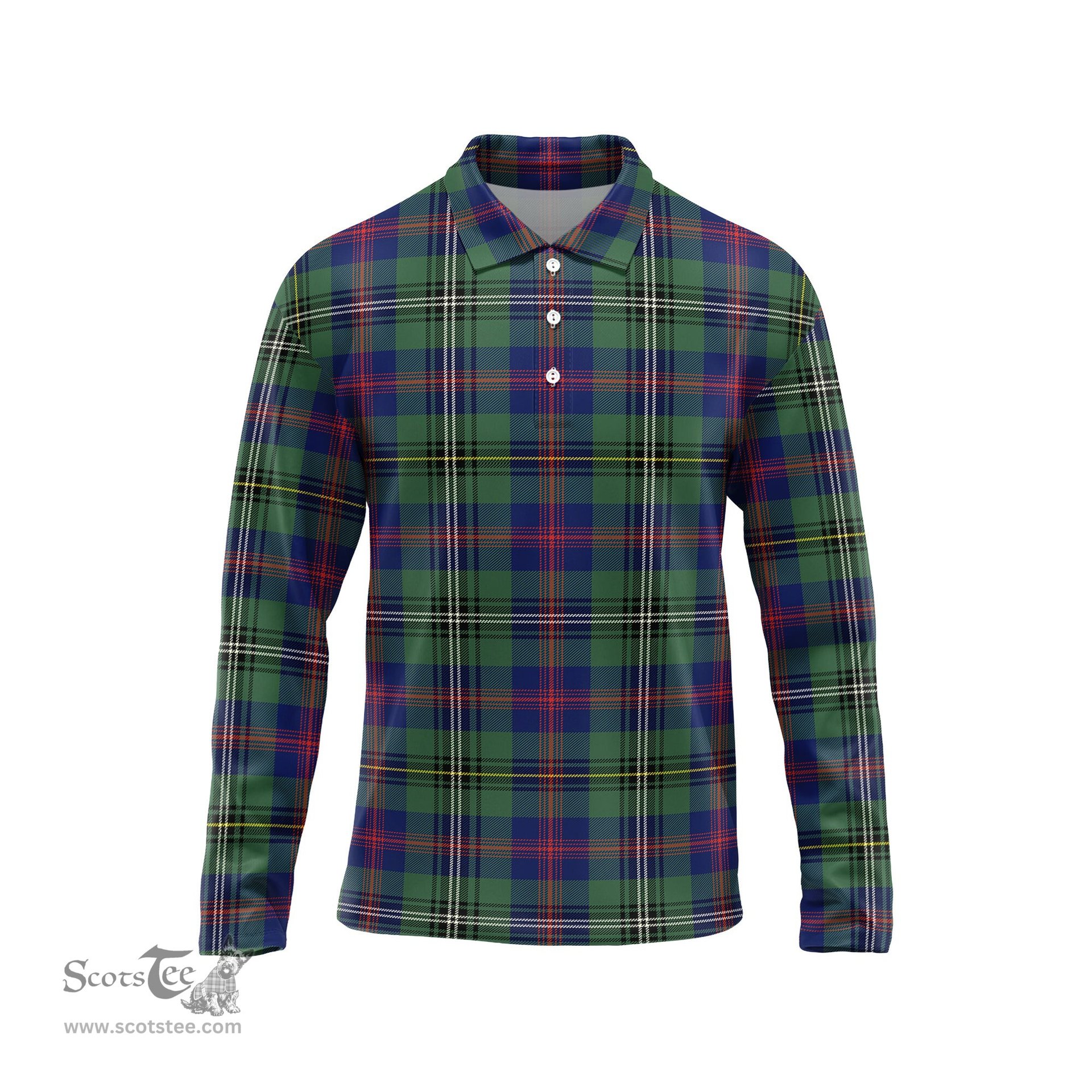Scottish Wood Modern Tartan Long Sleeve Plaid Polo Shirt