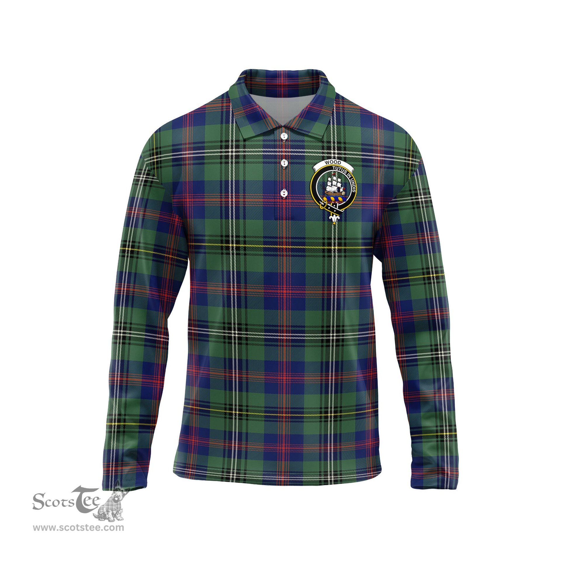 Scottish Wood Modern Clan Crest Tartan Polo Long Sleeve Plaid Polo Shirt