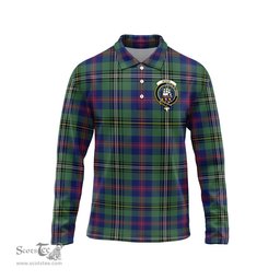 Scottish Wood Modern Clan Crest Tartan Polo Long Sleeve Plaid Polo Shirt