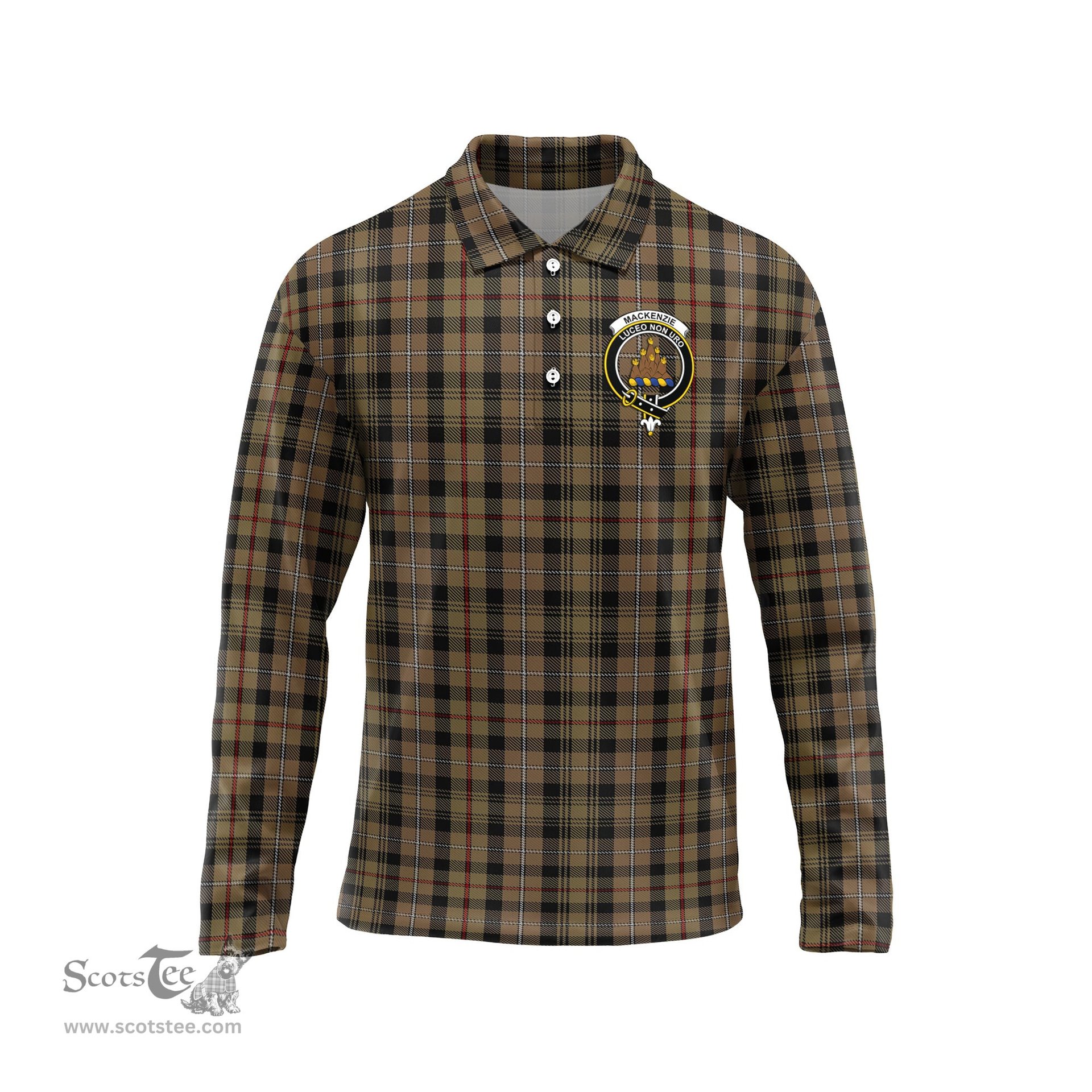 Scottish MacKenzie Hunting Clan Crest Tartan Polo Long Sleeve Plaid Polo Shirt