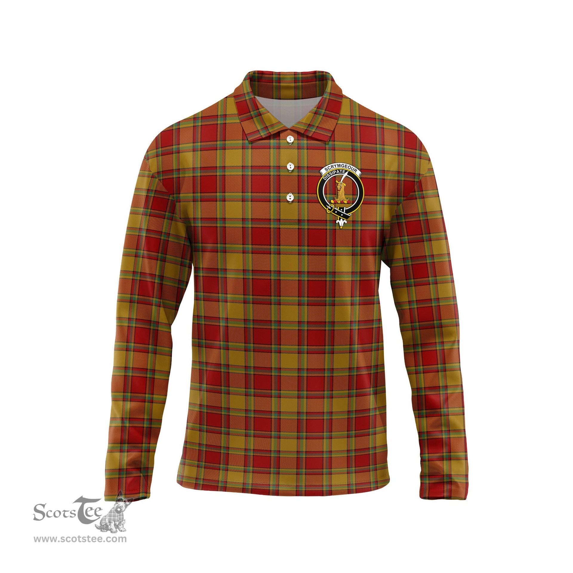 Scottish Scrymgeour Clan Crest Tartan Polo Long Sleeve Plaid Polo Shirt