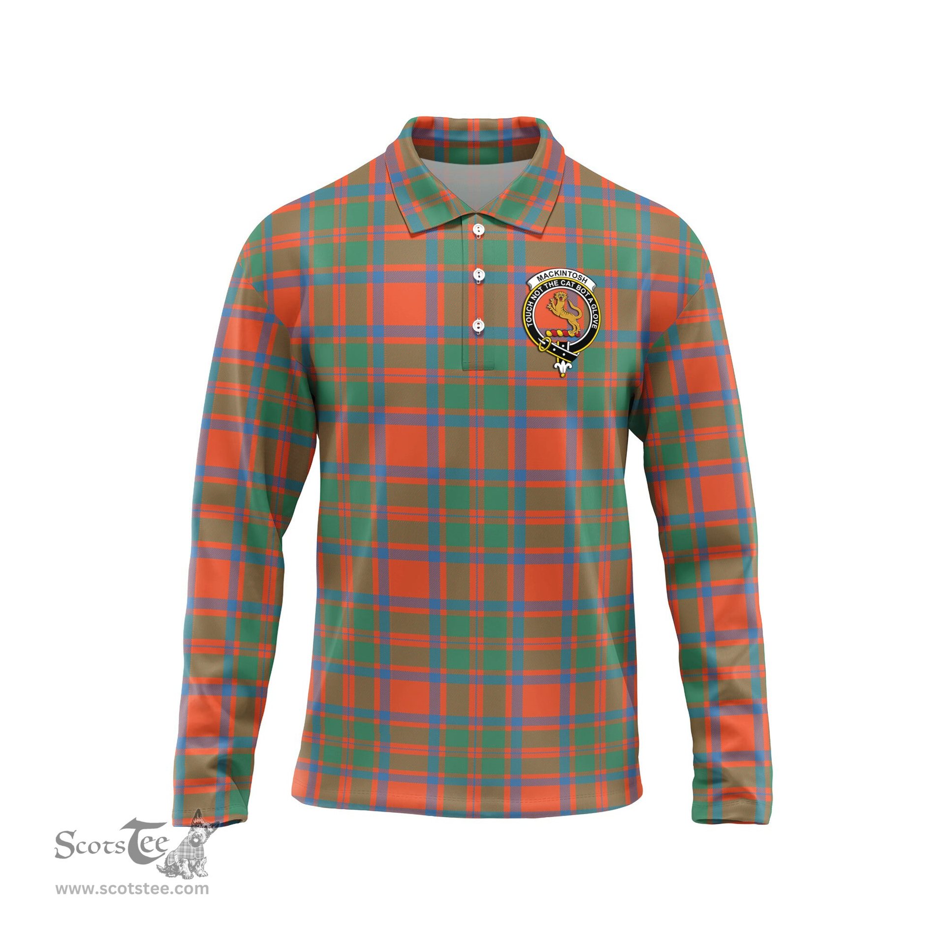 Scottish MacKintosh Ancient Clan Crest Tartan Polo Long Sleeve Plaid Polo Shirt