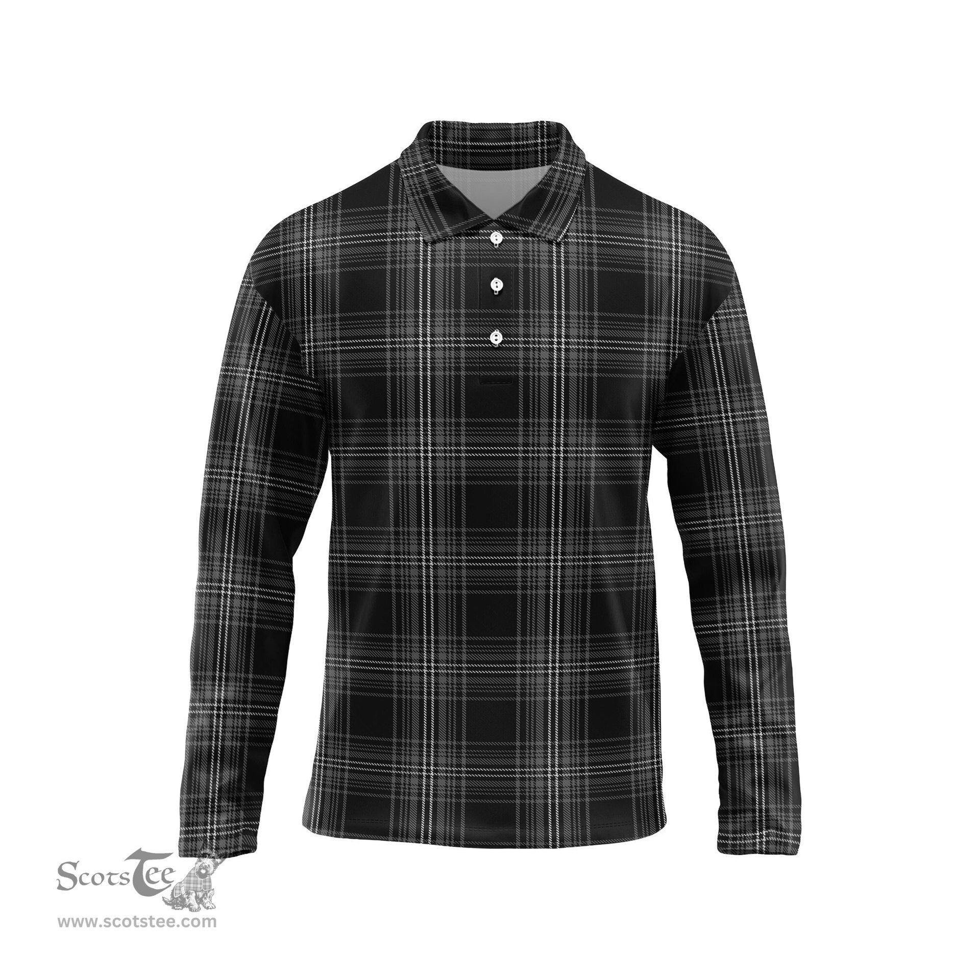 Scottish Stewart Mourning Tartan Long Sleeve Plaid Polo Shirt