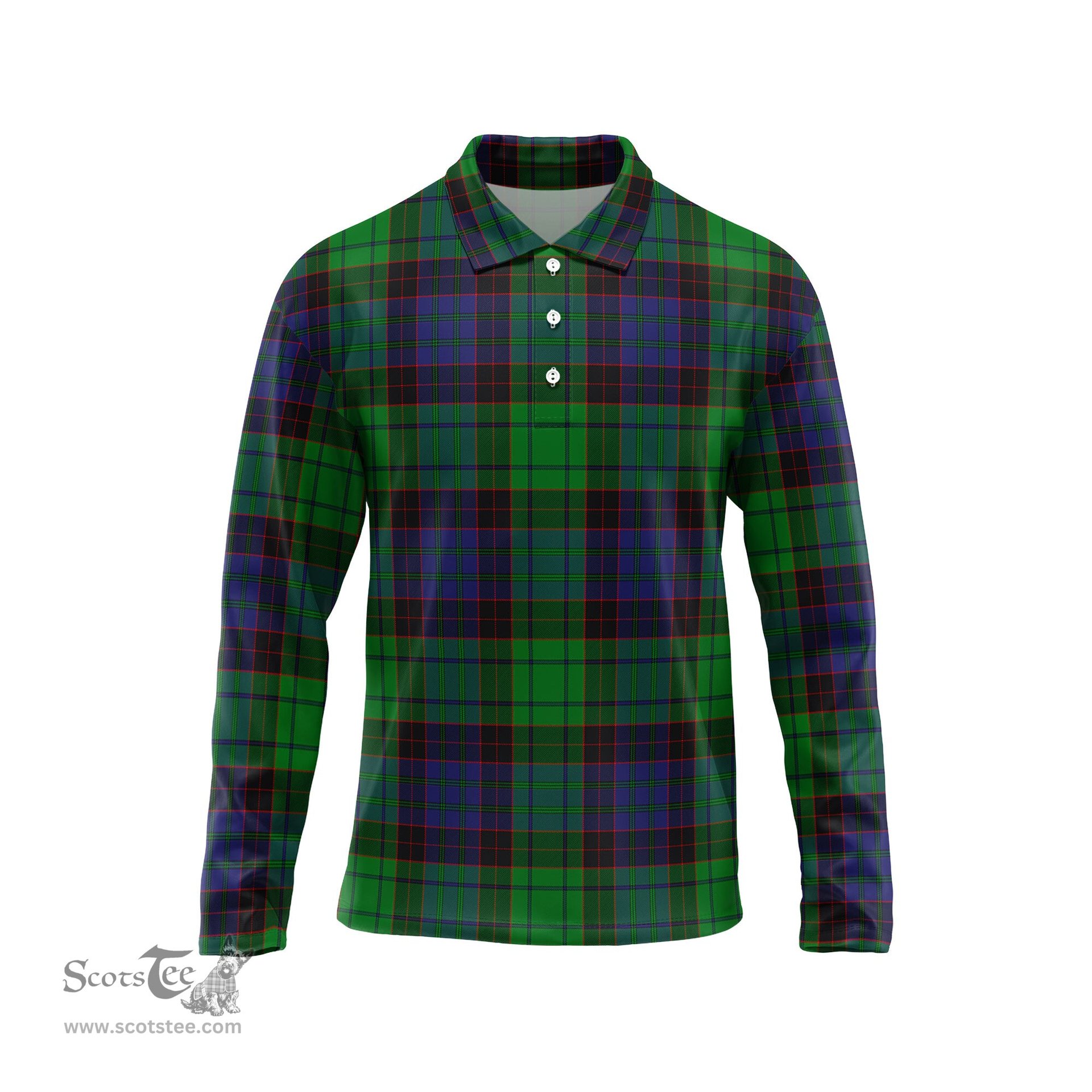 Scottish Stewart Old Modern Tartan Long Sleeve Plaid Polo Shirt