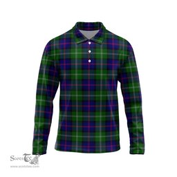 Scottish MacThomas Modern Tartan Long Sleeve Plaid Polo Shirt