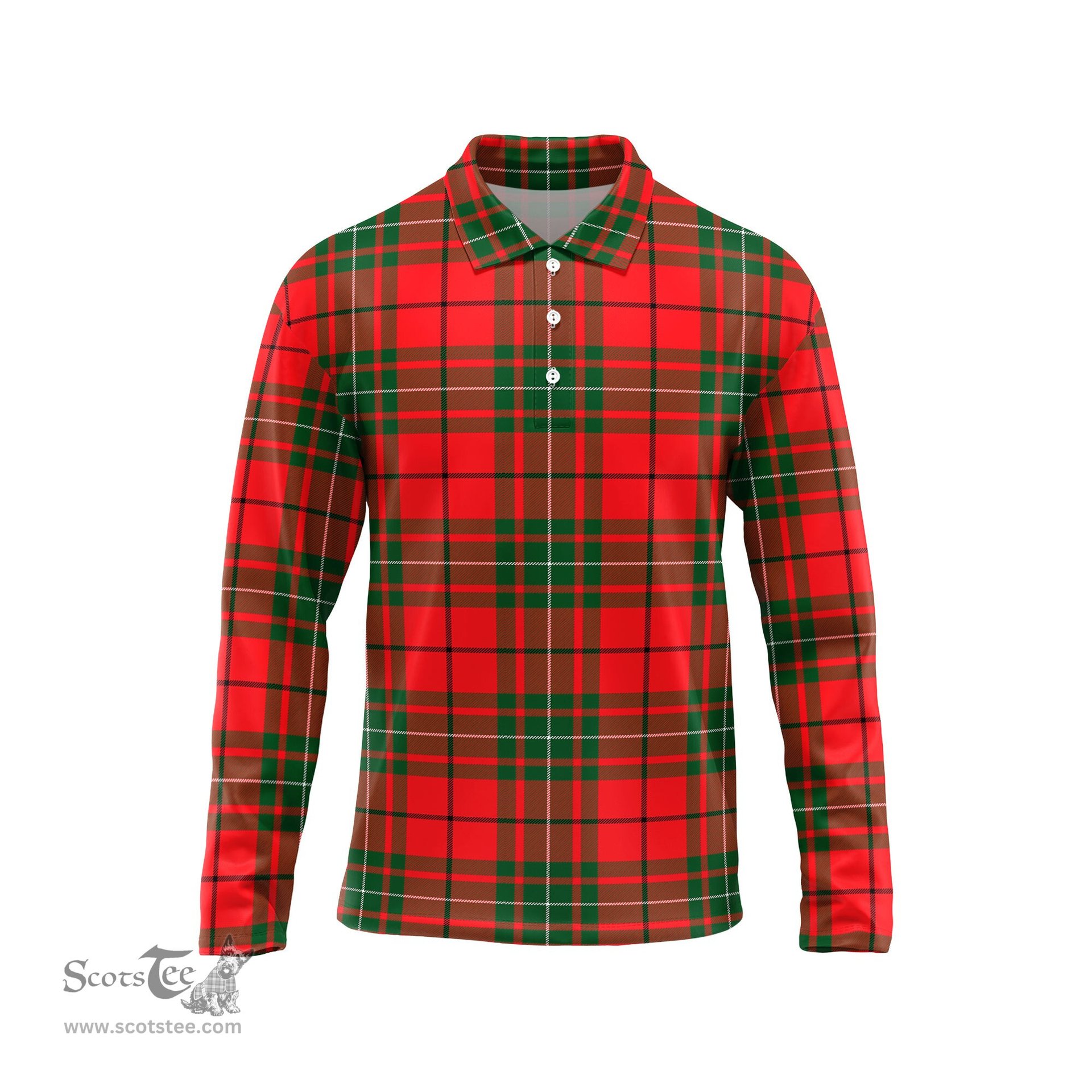 Scottish MacAulay Modern Tartan Long Sleeve Plaid Polo Shirt