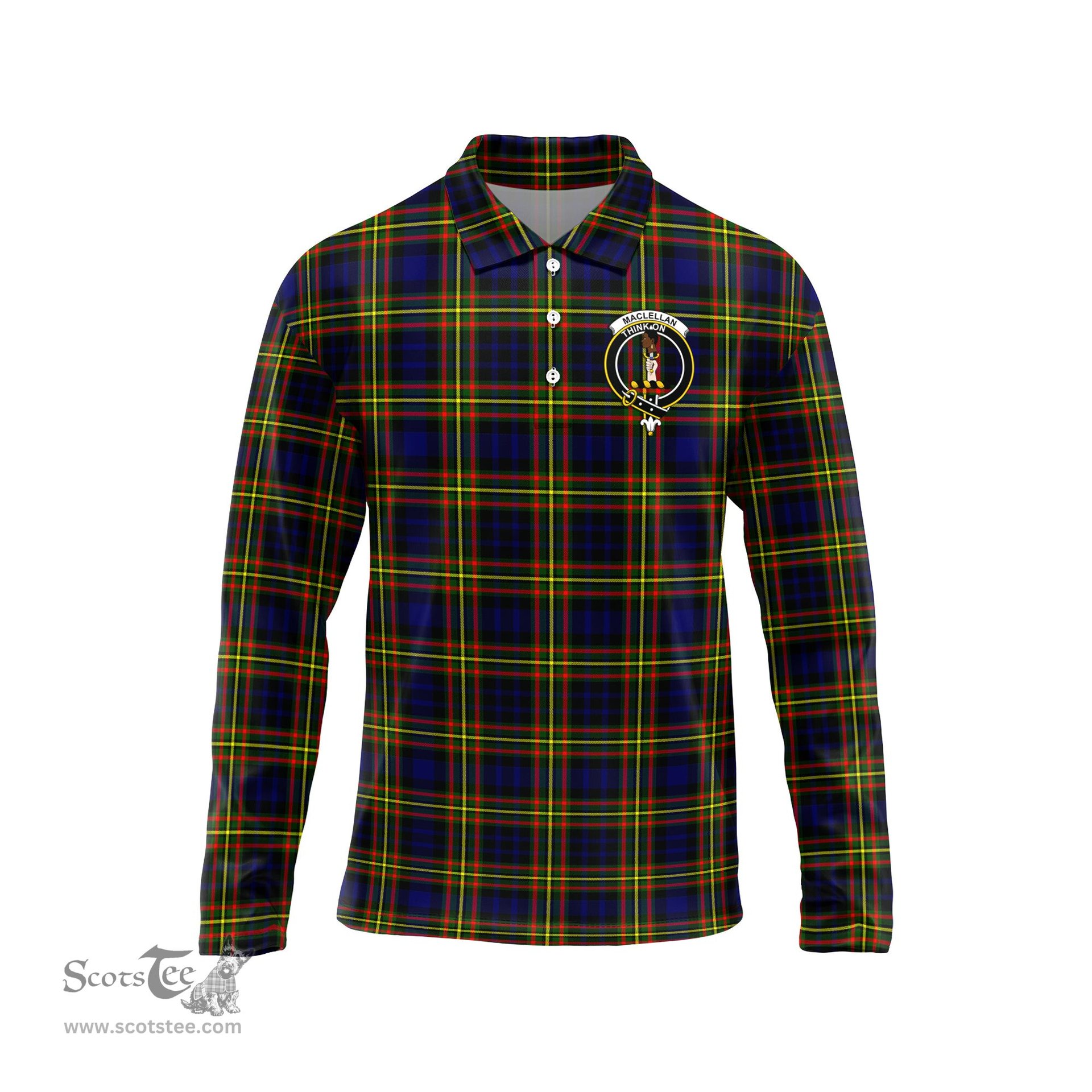 Scottish MacLellan Modern Clan Crest Tartan Polo Long Sleeve Plaid Polo Shirt