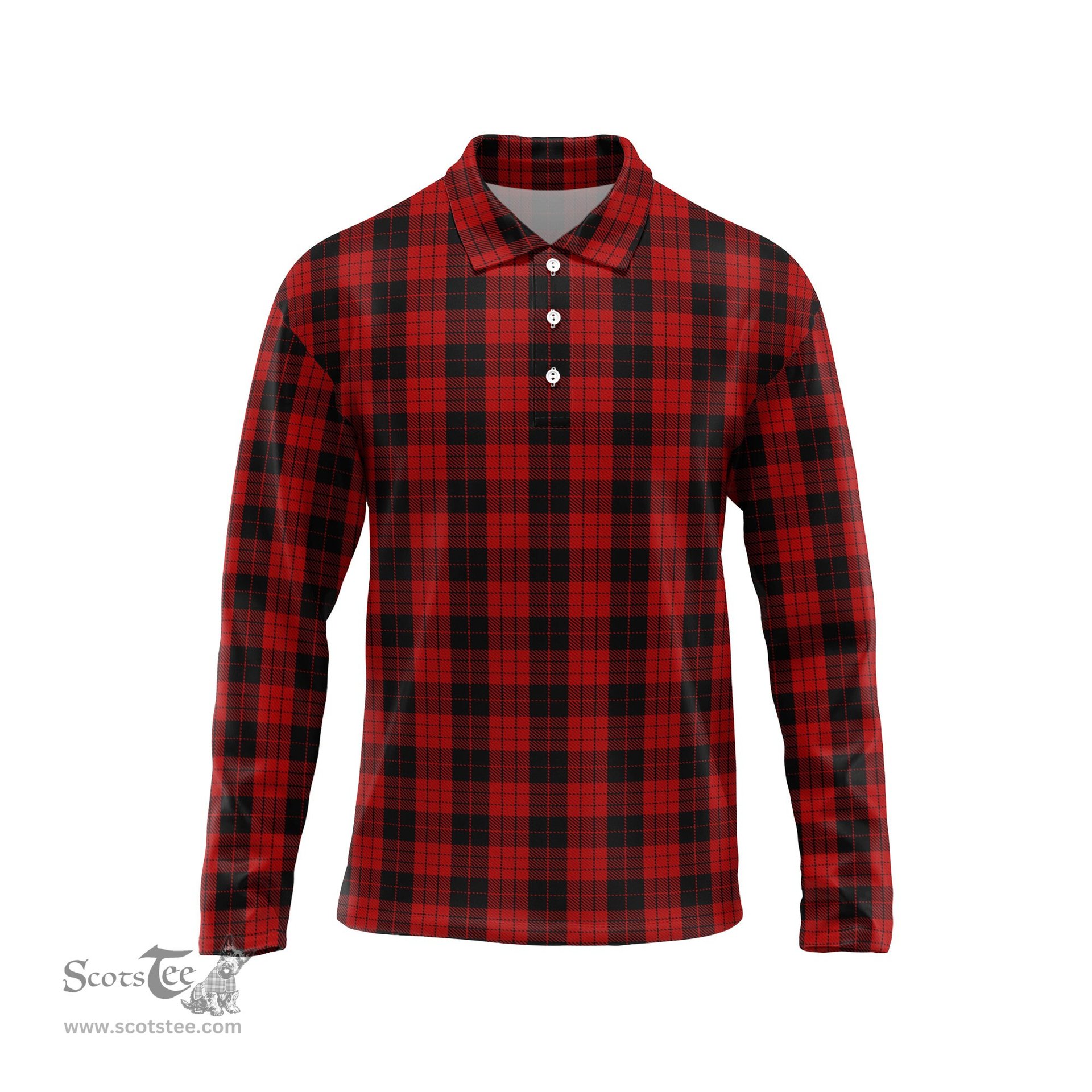 Scottish MacLeod Black and Red Tartan Long Sleeve Plaid Polo Shirt