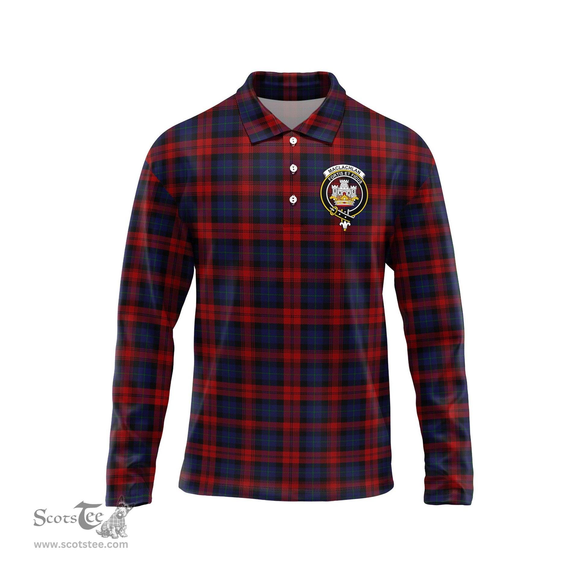 Scottish MacLachlan Clan Crest Tartan Polo Long Sleeve Plaid Polo Shirt