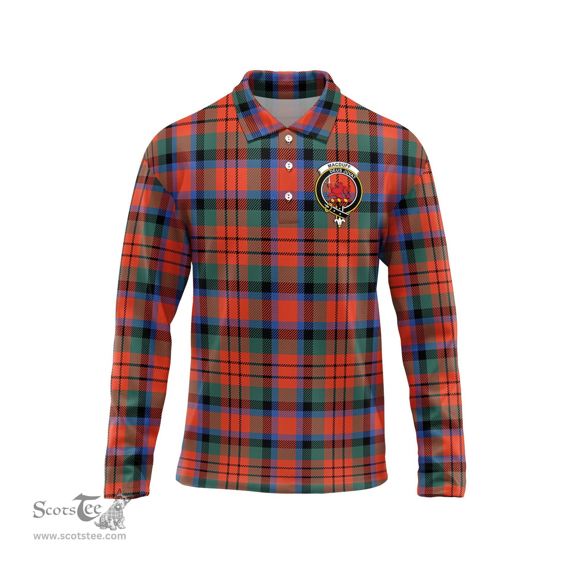 Scottish MacDuff Ancient Clan Crest Tartan Polo Long Sleeve Plaid Polo Shirt