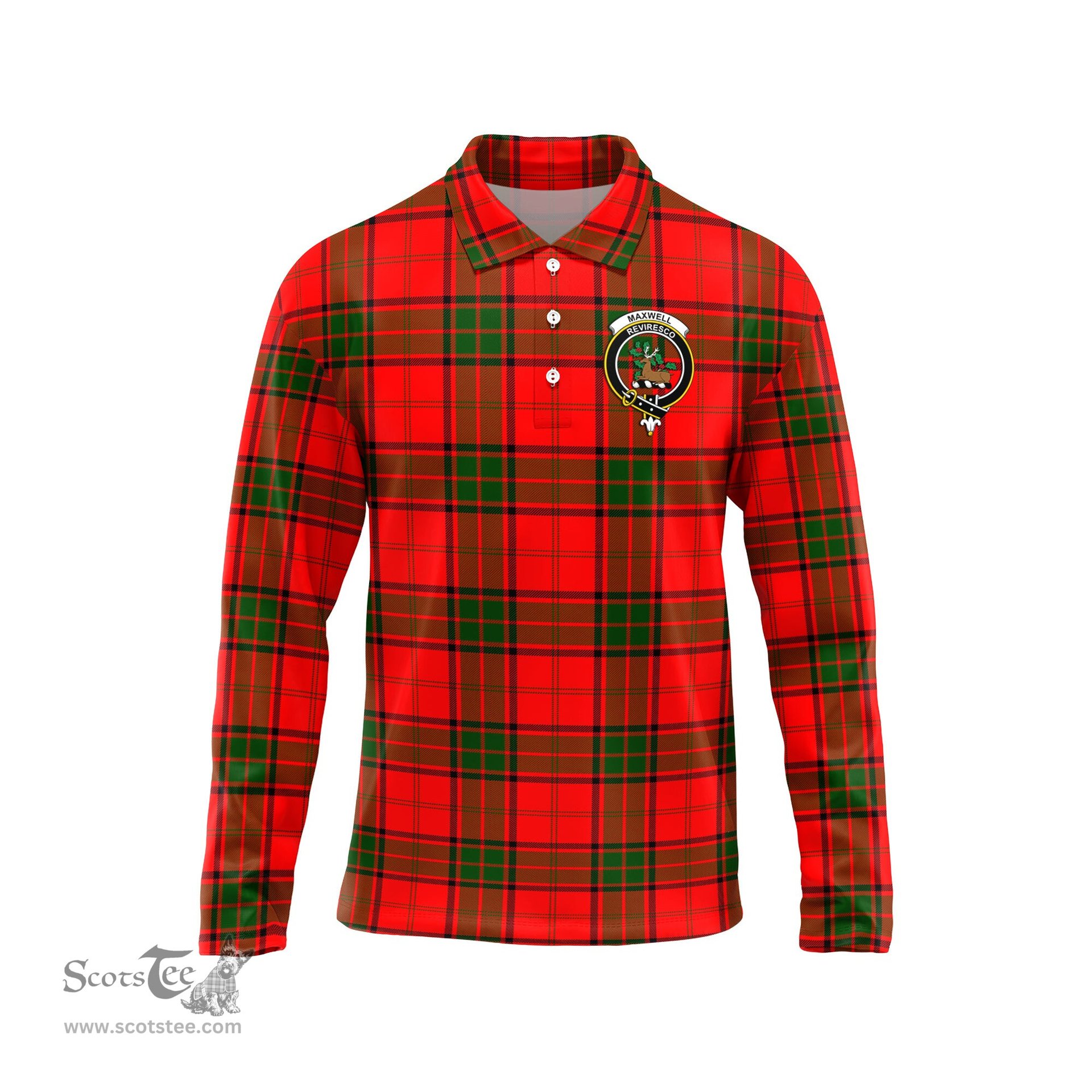 Scottish Maxwell Modern Clan Crest Tartan Polo Long Sleeve Plaid Polo Shirt