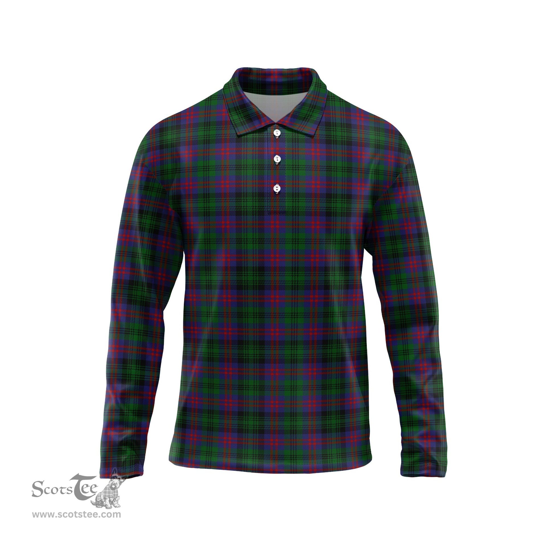 Scottish MacLachlan Hunting Tartan Long Sleeve Plaid Polo Shirt