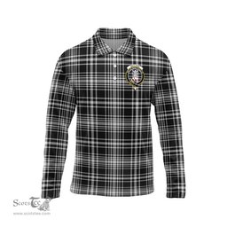 Scottish MacLean Black and White Clan Crest Tartan Polo Long Sleeve Plaid Polo Shirt
