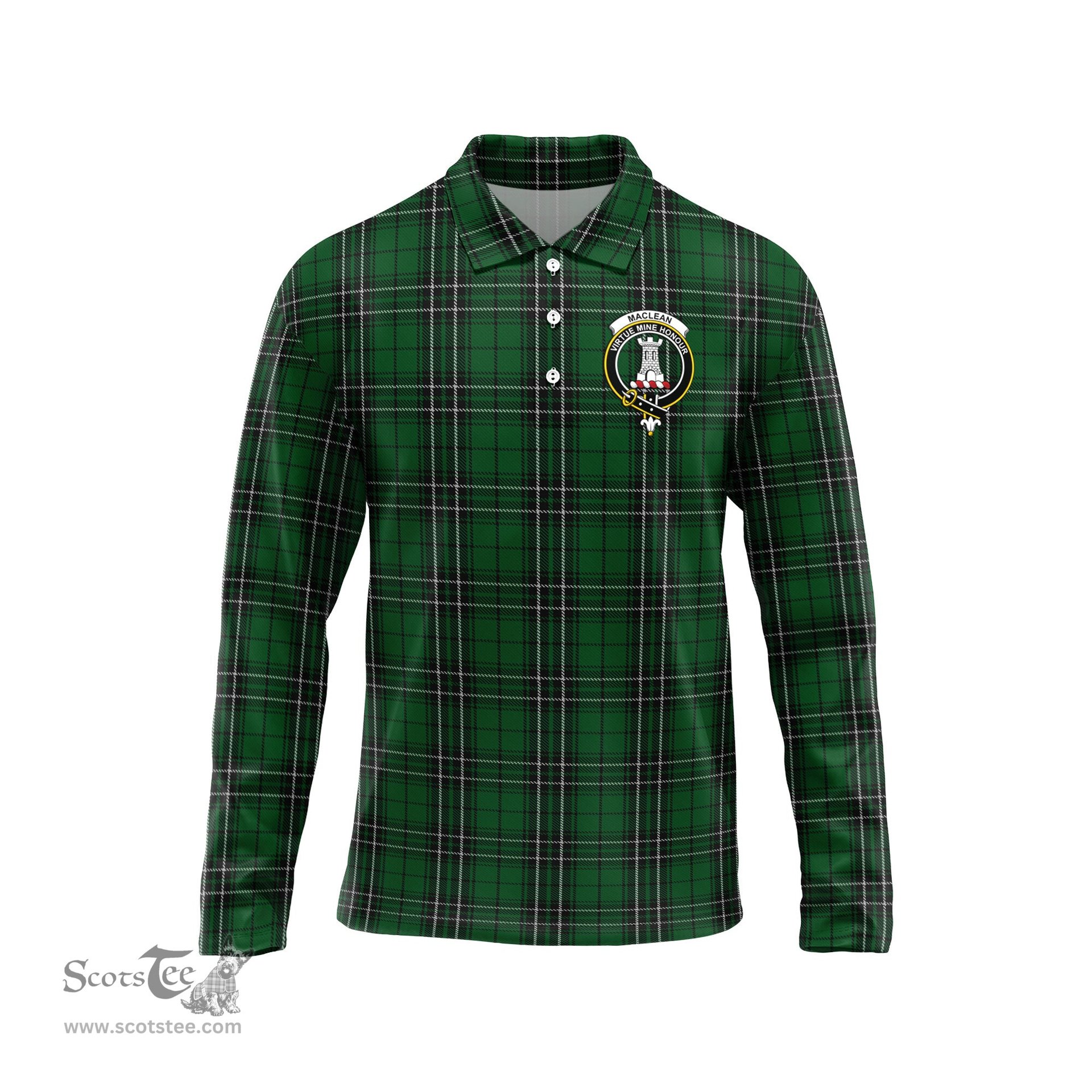 Scottish MacLean of Duart Hunting Clan Crest Tartan Polo Long Sleeve Plaid Polo Shirt