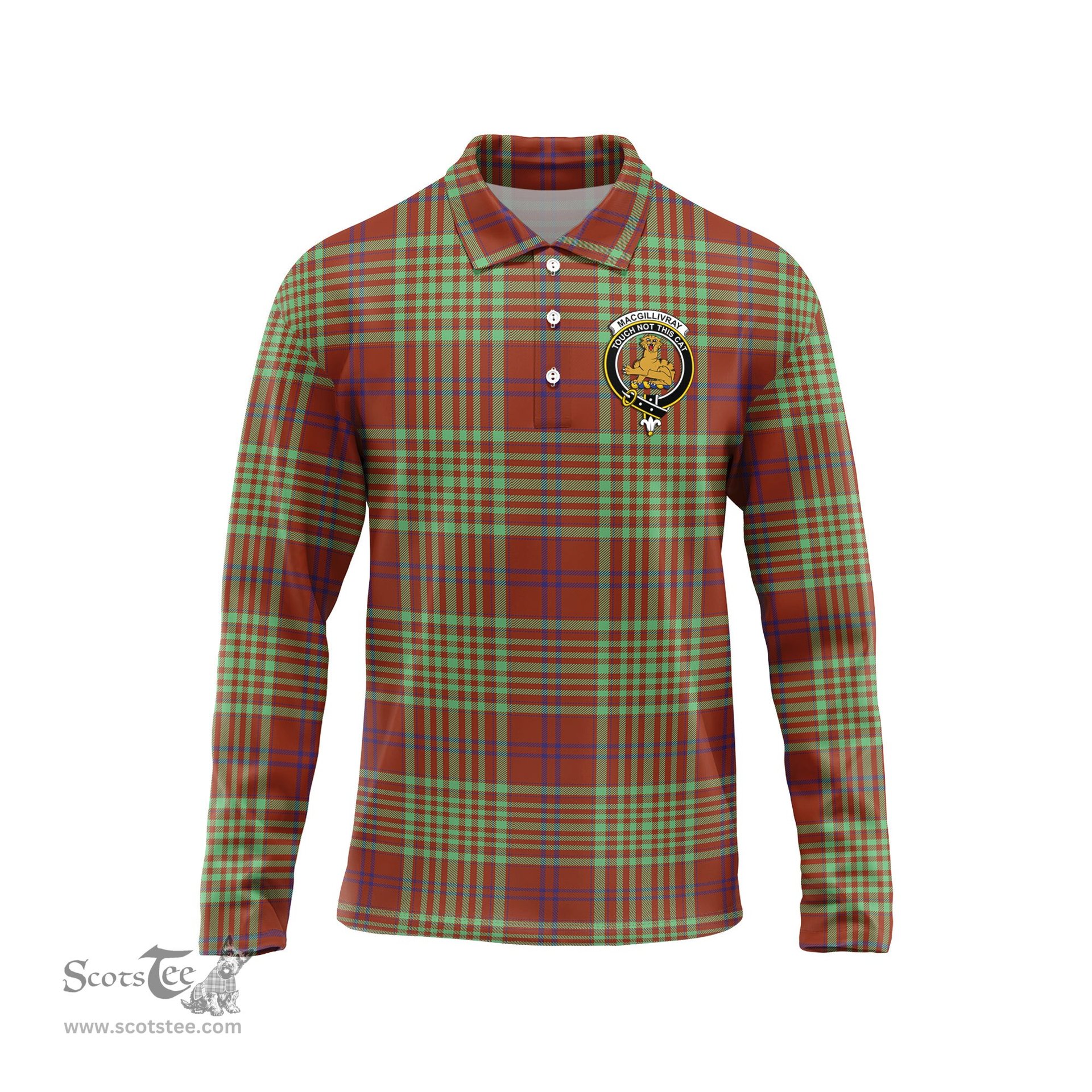 Scottish MacGillivray Hunting Ancient Clan Crest Tartan Polo Long Sleeve Plaid Polo Shirt