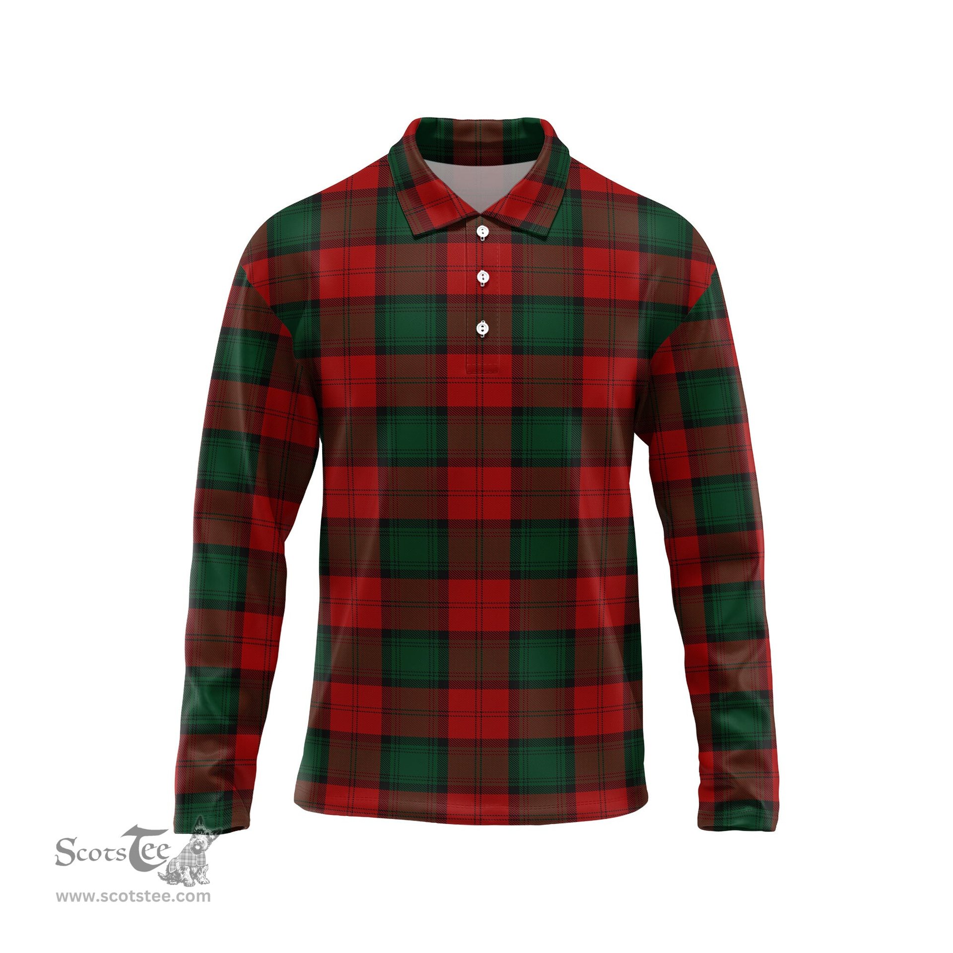 Scottish Stewart of Atholl Tartan Long Sleeve Plaid Polo Shirt