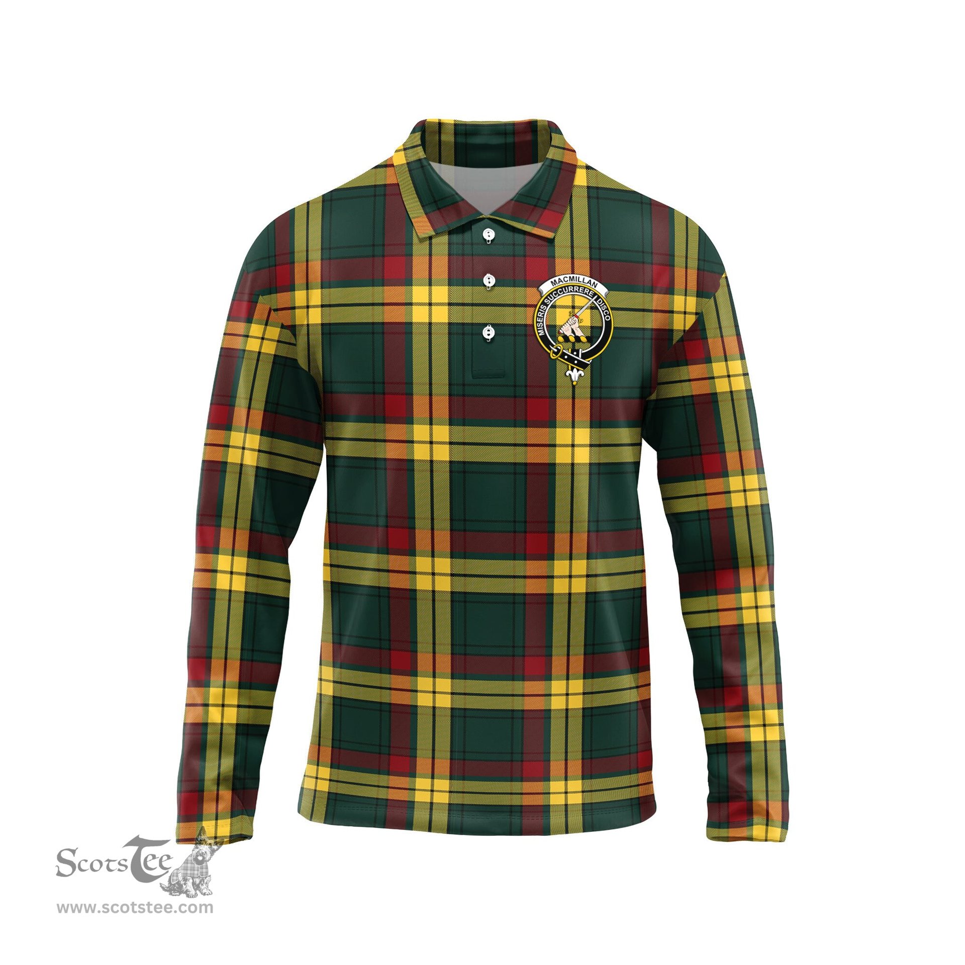 Scottish MacMillan Old Modern Clan Crest Tartan Polo Long Sleeve Plaid Polo Shirt