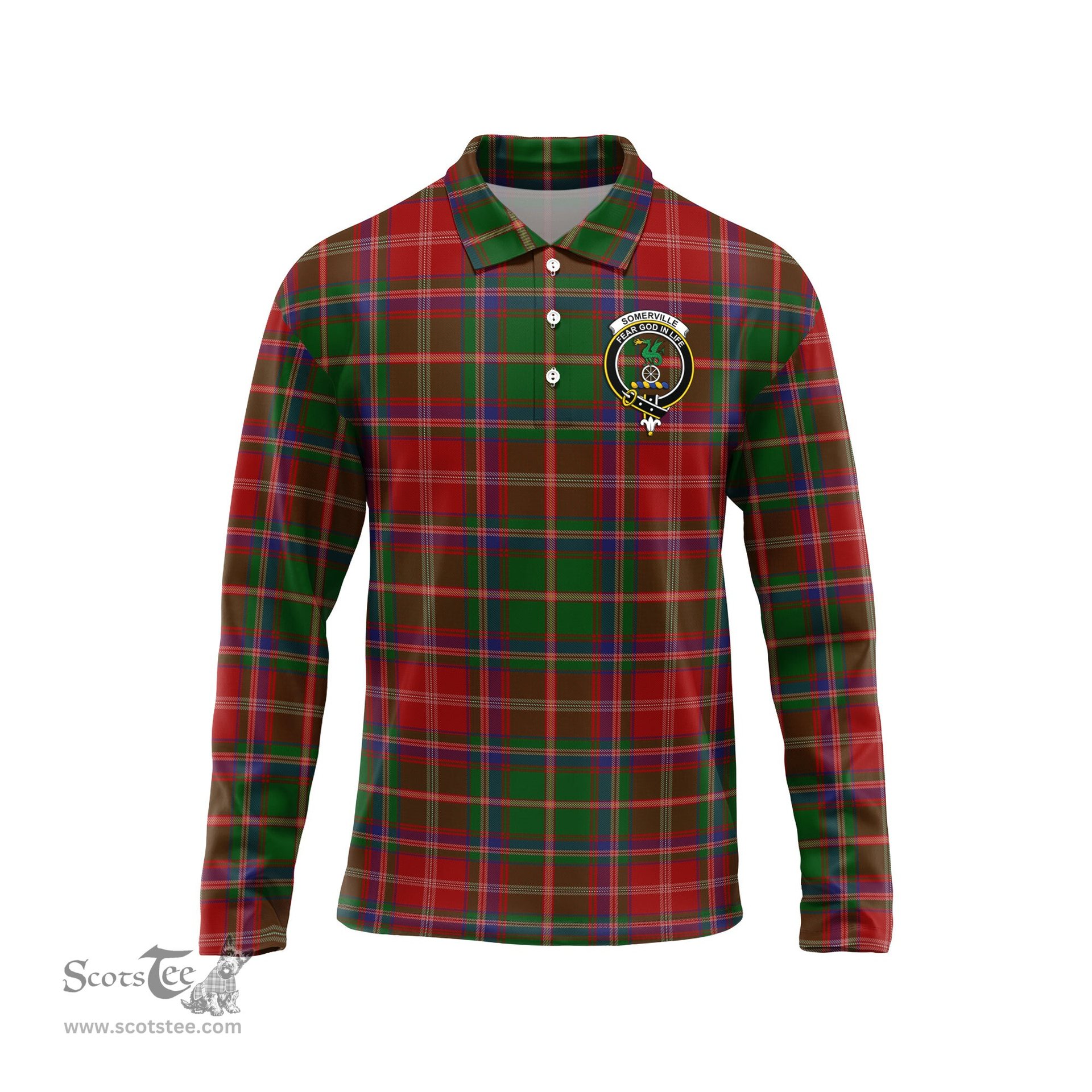 Scottish Somerville Clan Crest Tartan Polo Long Sleeve Plaid Polo Shirt