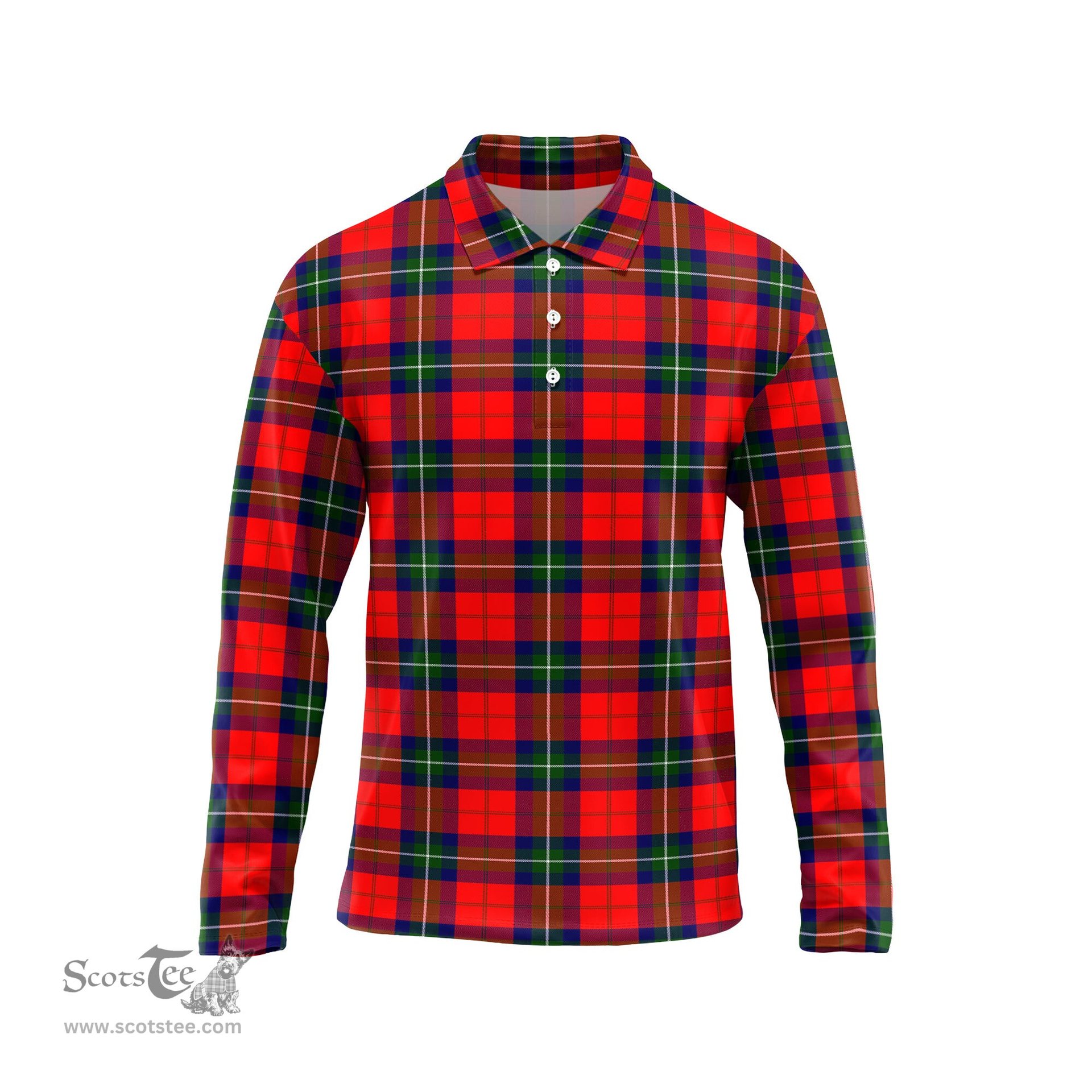 Scottish Ruthven Modern Tartan Long Sleeve Plaid Polo Shirt